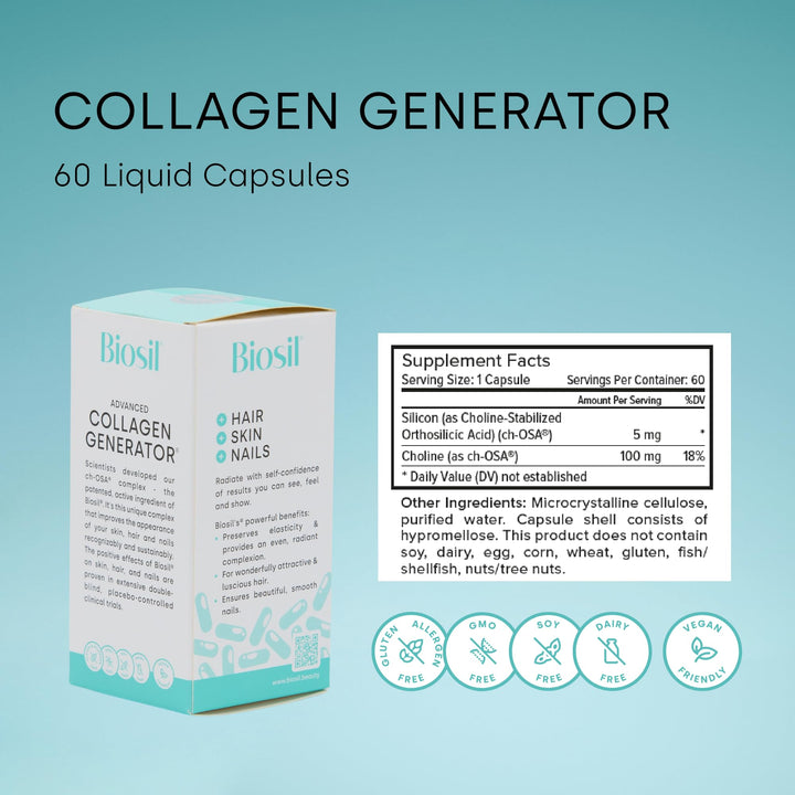 Biosil Collagen Generator - 60 Liquid Capsules - with Patented ch-OSA Complex - Generates & Protects Your Own Collagen - GMO Free - 30-Day Supply