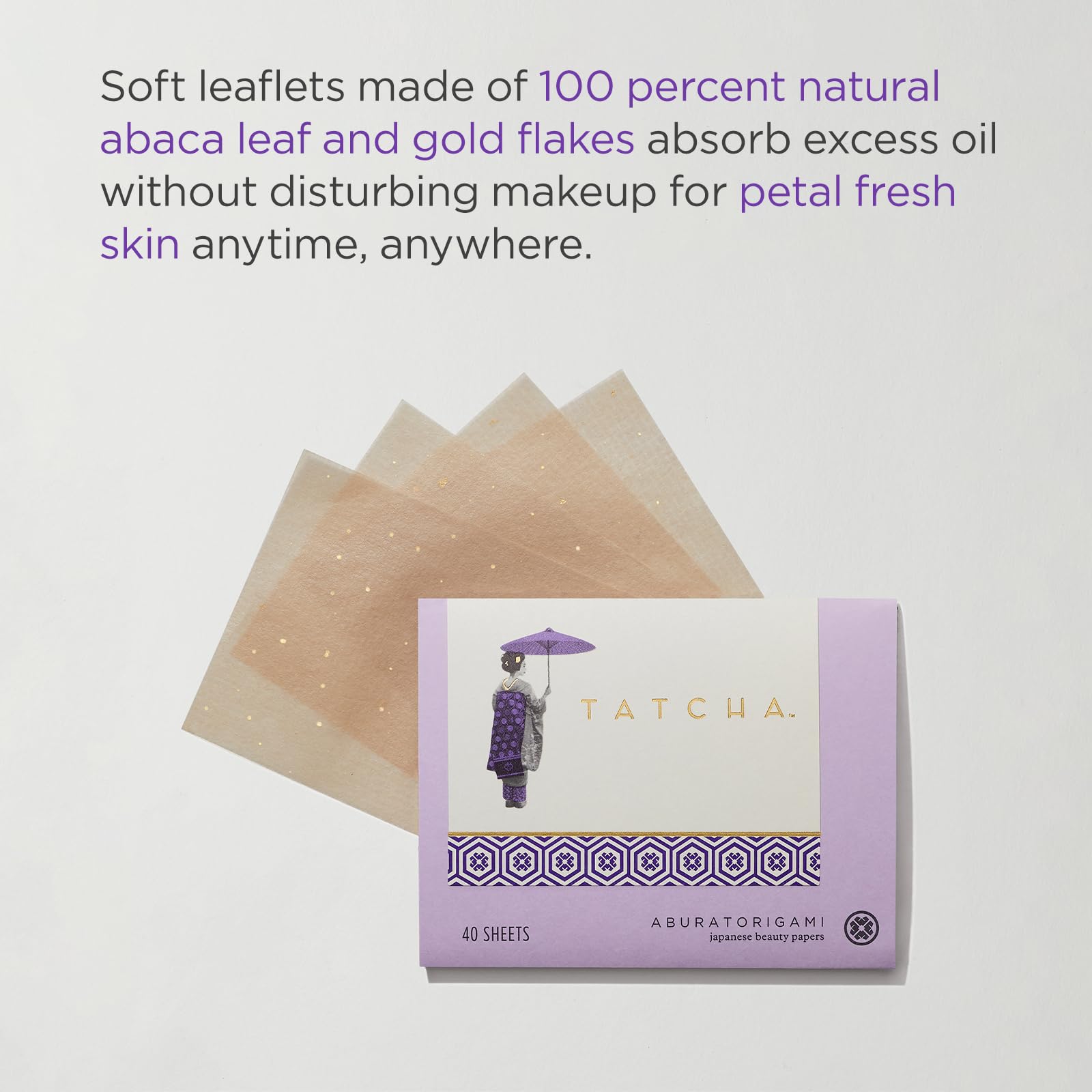 Tatcha Aburatorigami Blotting Papers: 100% Natural Abaca Leaf & Gold Flakes Absorb Excess Oil (40 Pack)