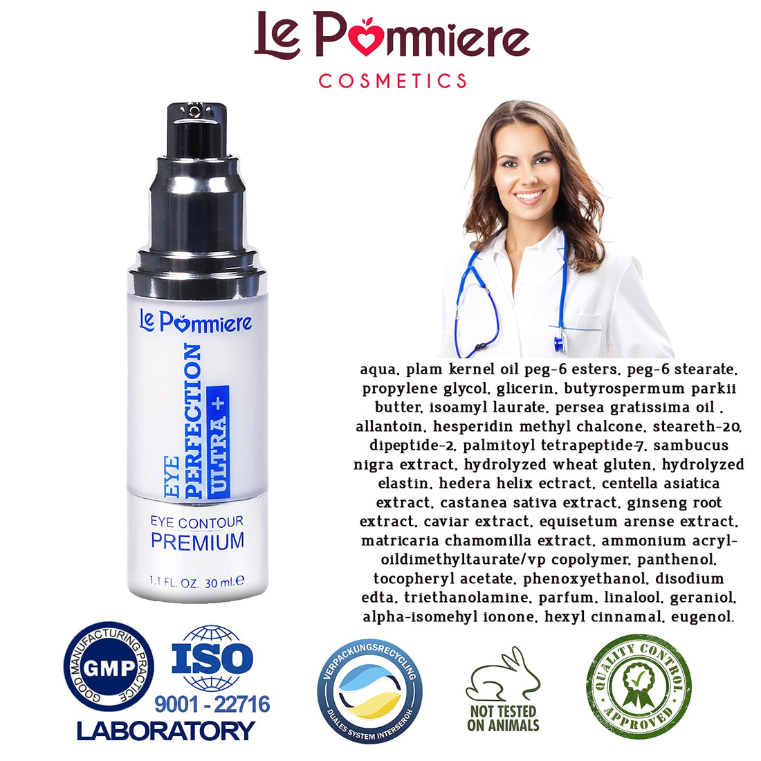 Le Pommiere Eye Contour Cream 30Ml Anti Bags, Dark Circles And Wrinkles. Anti-Age To Attenuate Lines Of Expression And Crow'S Feet. Anti-Wrinkle With Vitamin E, Elastin And Panthenol For A You
