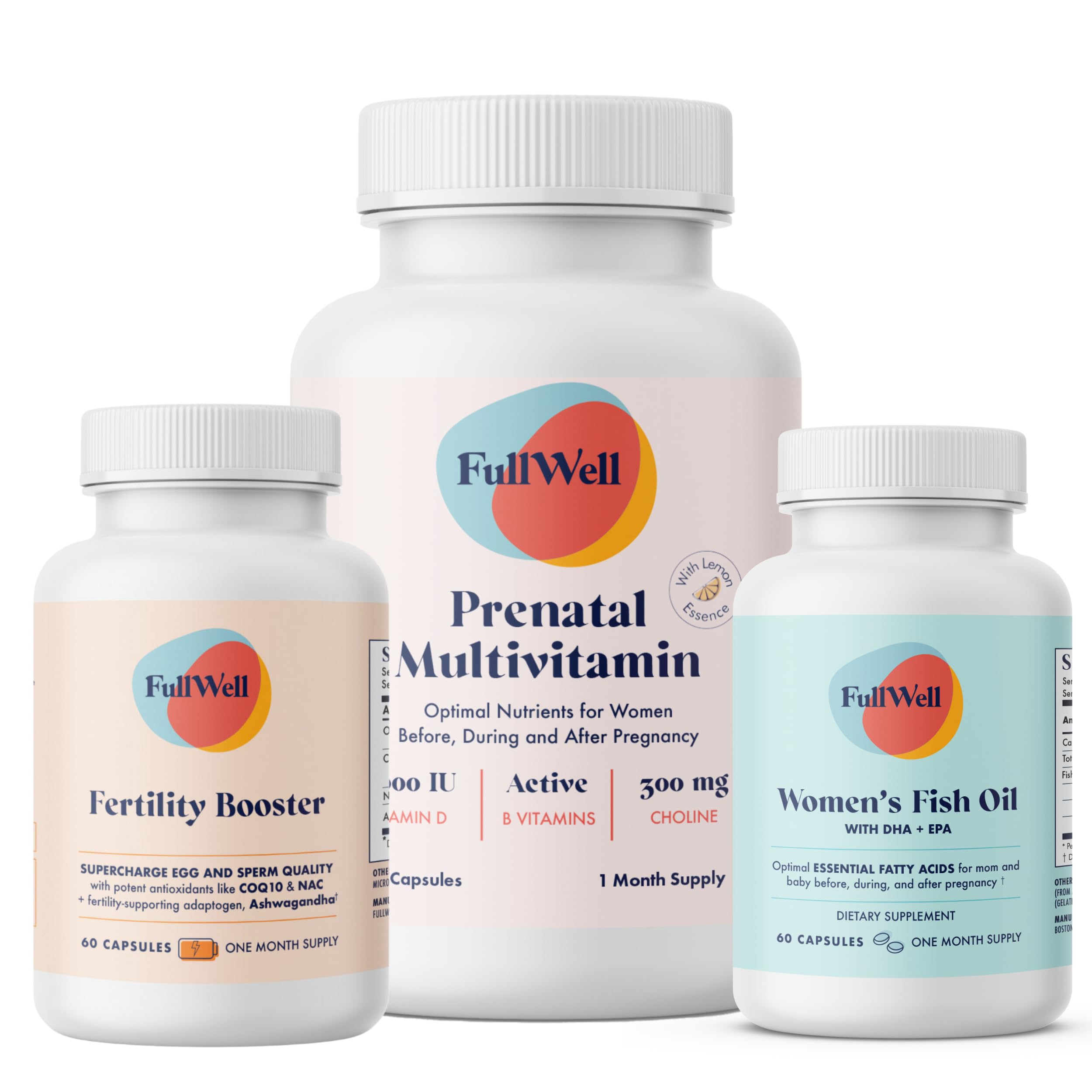 FullWell Fertility Trio | Prenatal Vitamin Lemon + DHA & Fertility Booster | Choline, Folate, Omega 3, Coq10, NAC, 26+ Vital Nutrients | Dietitian-formulated, Non-GMO, 3rd Party Tested, 30 Servings