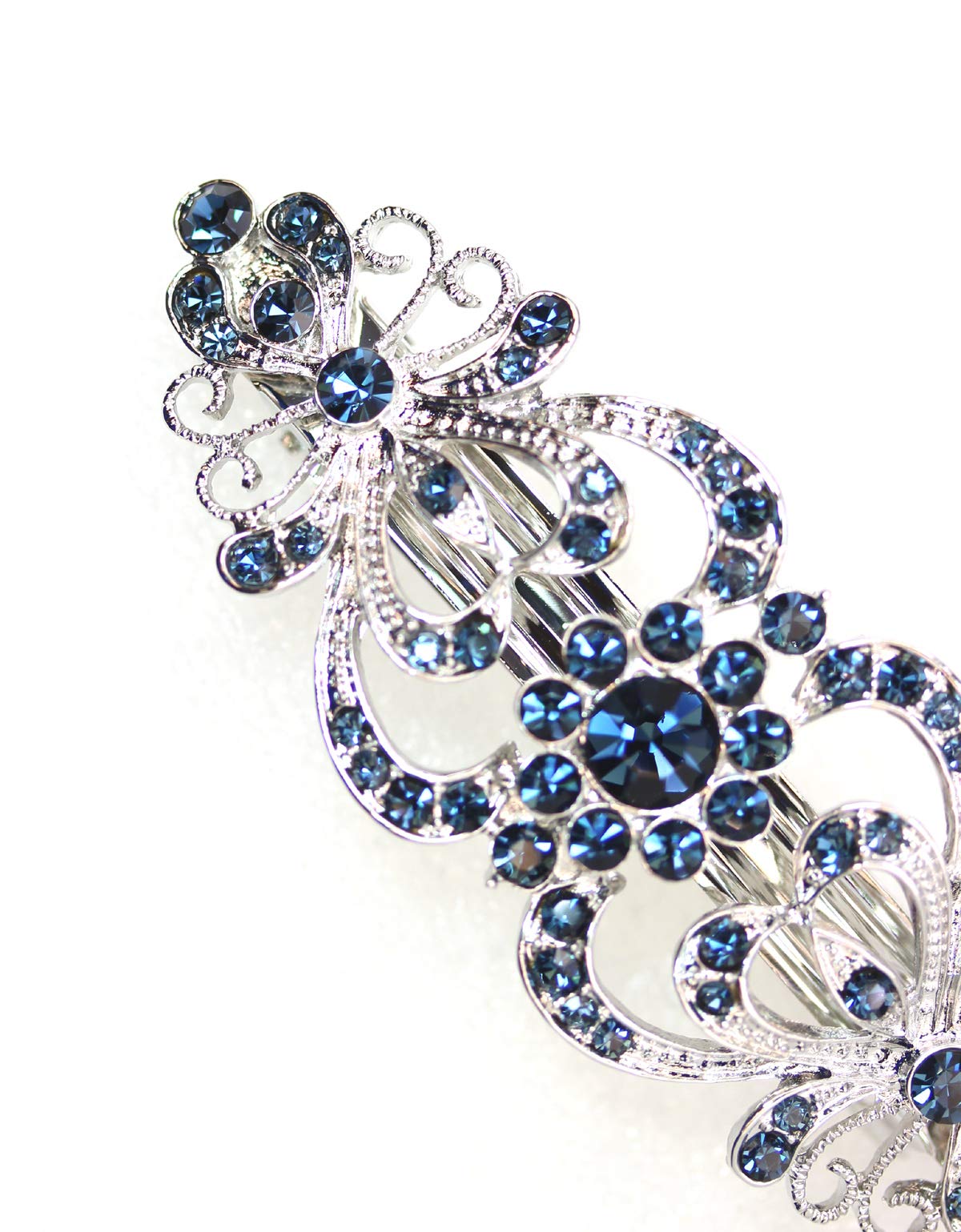 Faship Navy Blue Rhinestone Crystal Hair Gold Plated Barrette