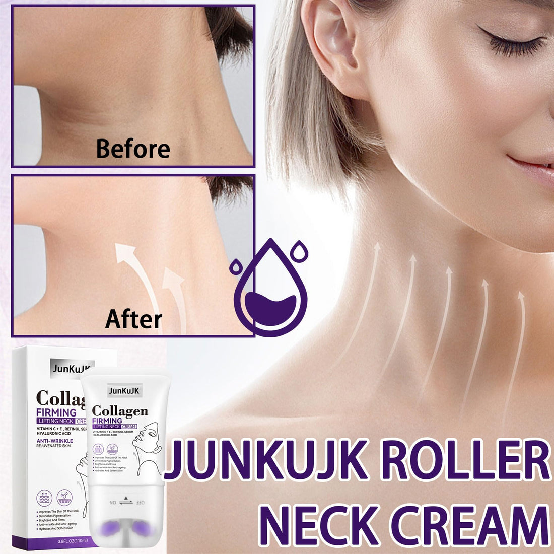 JunKuJK Neck Firming Cream,Hydrating Neck Creams for Tightening and Firming on Face Neck Decollete,Moisturising Tighten and Lift Neck Cream Moisturizer for Women