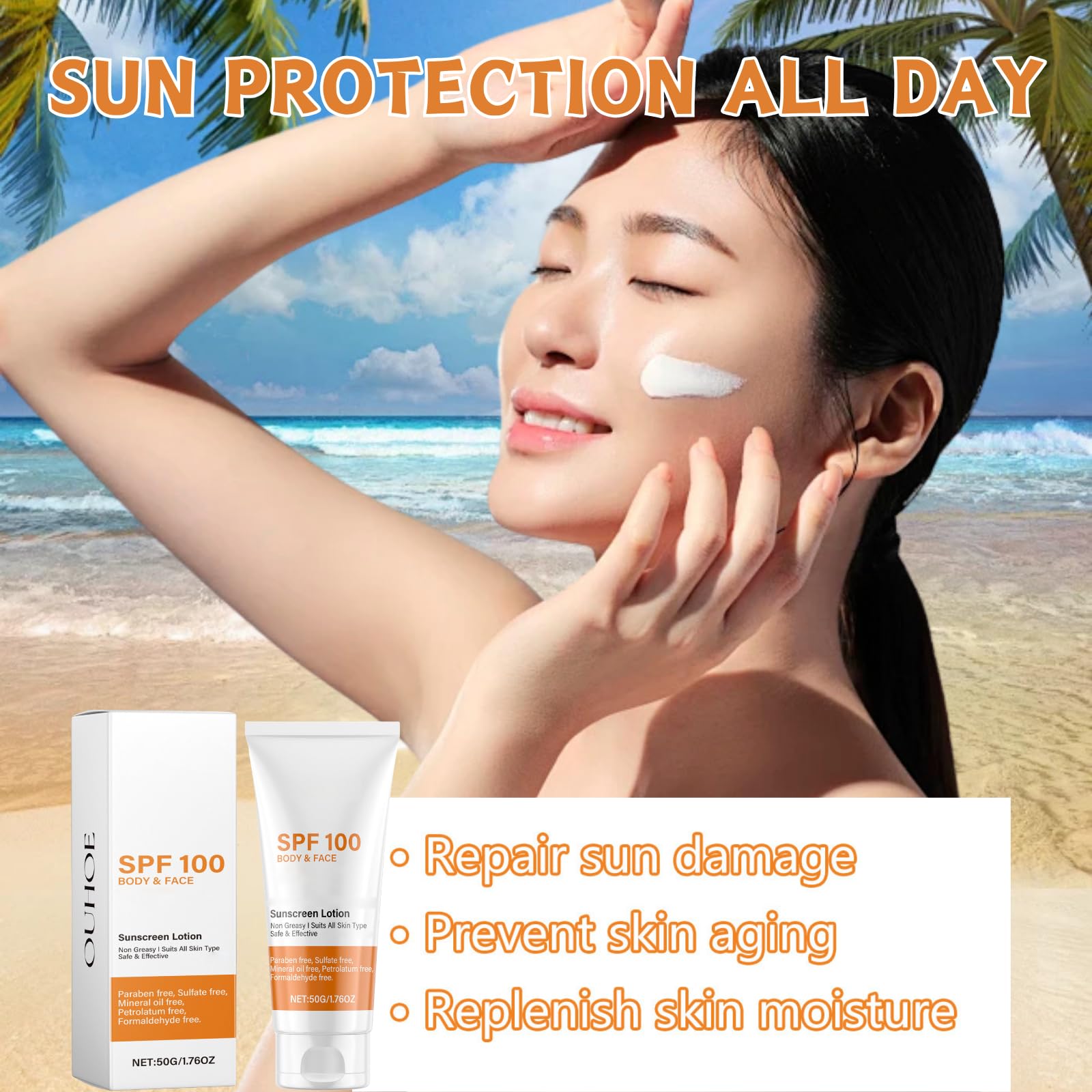 Spf 100 Face Sunscreen Moisturizer - Travel Size Sunblock - Oil Free Facial Sun Screen - Sun Screen Protector for Face & Body - Non-Greasy,No White Cast Waterproof Sunscreen Lotion -Dry Oily Skincare