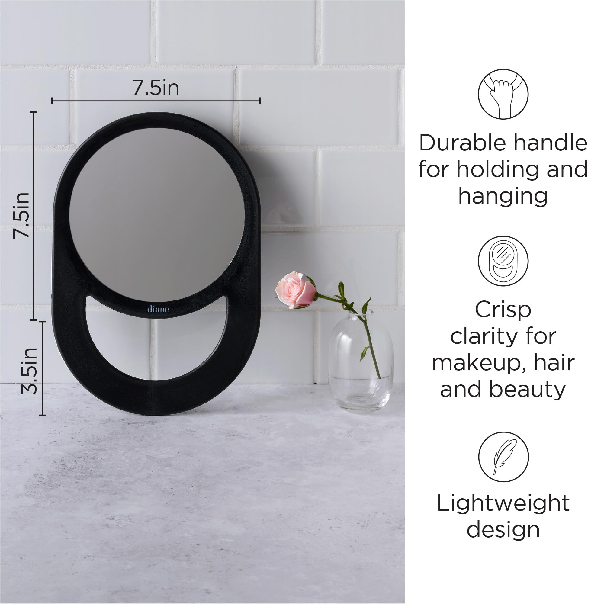 1-Sided Circle Handle Black : Diane Handle Mirror, Black, 11 x 7.5 Inches