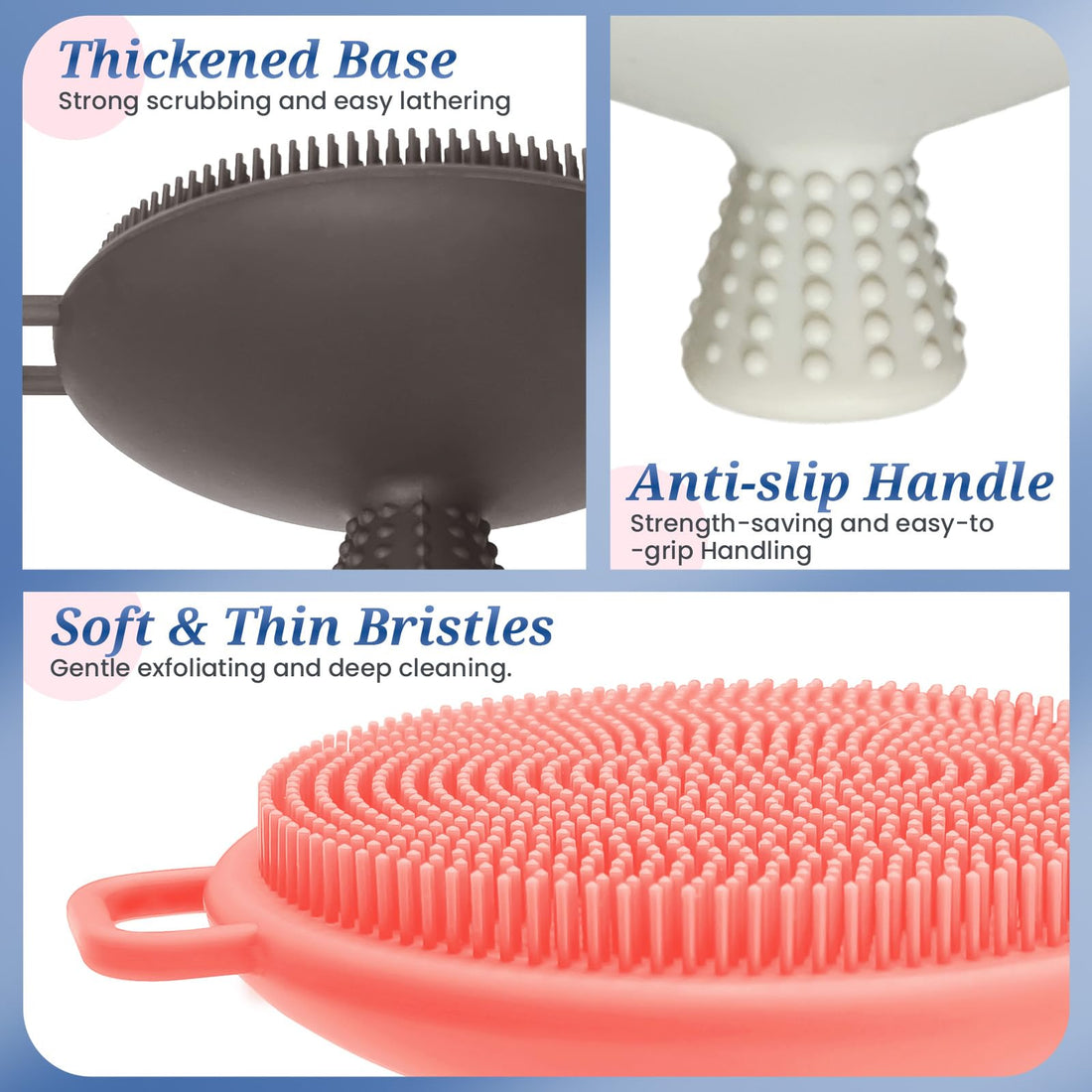 GEENOA Silicone Face Scrubber 2PCS, Manual Face Scrubber Exfoliator with Soft Bristles and Non-Slip Handle, Gentle Facial Scrubber Face Brush for Super Lathering & Deep Cleansing(Black+Pink)