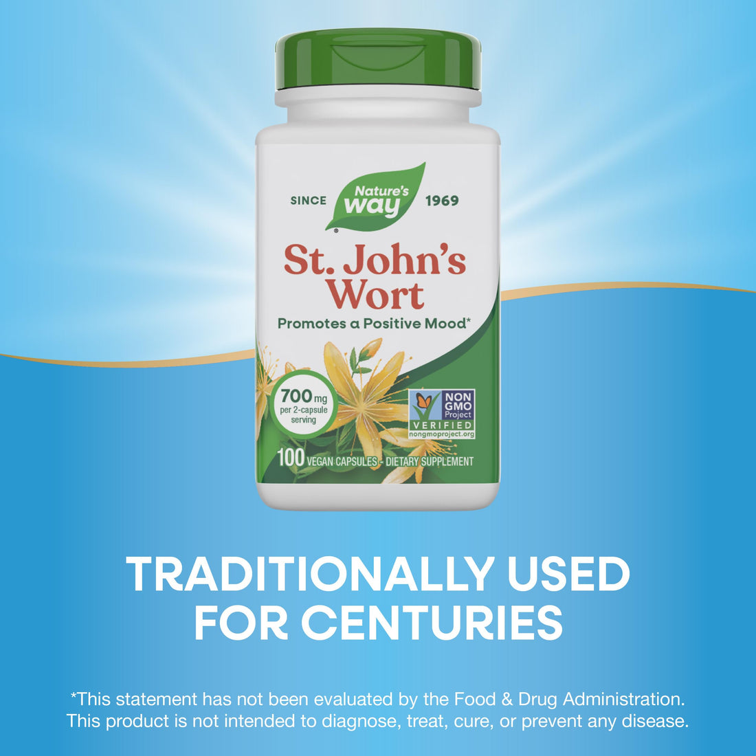 Nature's Way St. John's Wort Herb, Promotes a Positive Outlook*, 700 mg per 2-Capsule Serving, Non-GMO Project Verified, Vegan, 100 Capsules (Packaging May Vary)