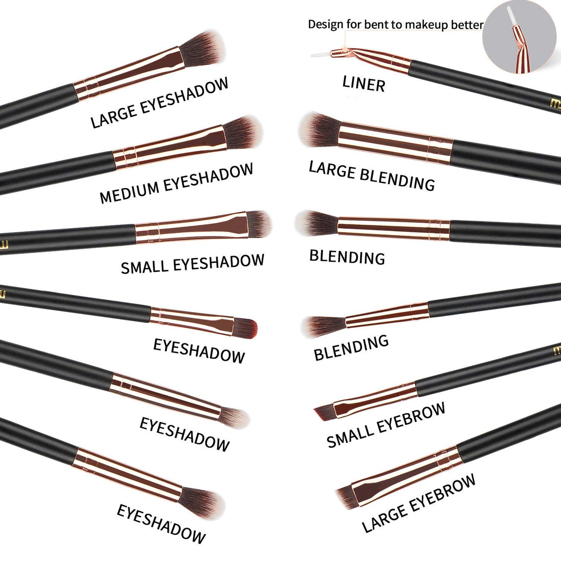 MSQ MSQ Eye Makeup Brushes 12pcs Rose Gold Eyeshadow Makeup Brushes Set with Soft Synthetic Hairs & Real Wood Handle for Eyeshadow, Eyebrow, Eyeliner, Blending - Rose Gold(without bag)
