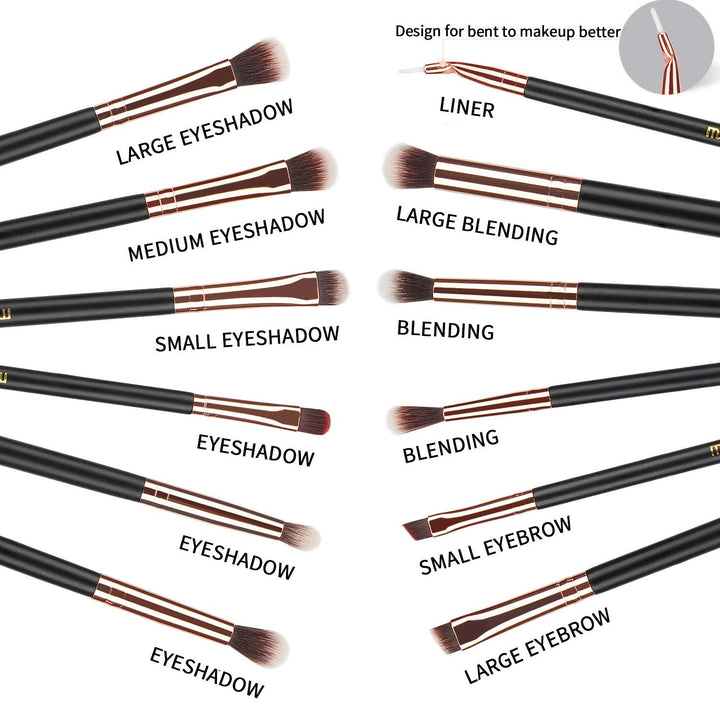 MSQ MSQ Eye Makeup Brushes 12pcs Rose Gold Eyeshadow Makeup Brushes Set with Soft Synthetic Hairs & Real Wood Handle for Eyeshadow, Eyebrow, Eyeliner, Blending - Rose Gold(without bag)