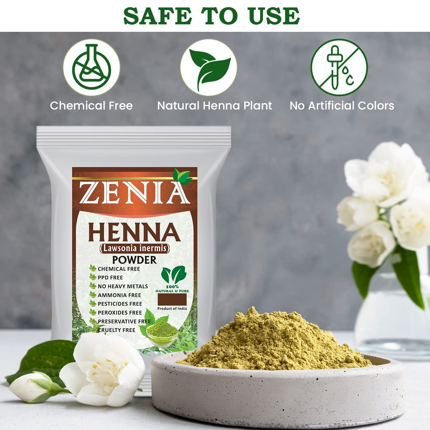 Zenia 100% Pure & Natural Henna Powder (Lawsonia Inermis) | 454 grams (1 lb) | Orange-Red Hair Color | Triple Sifted | Fresh from Rajasthan | No Chemicals, No Additives