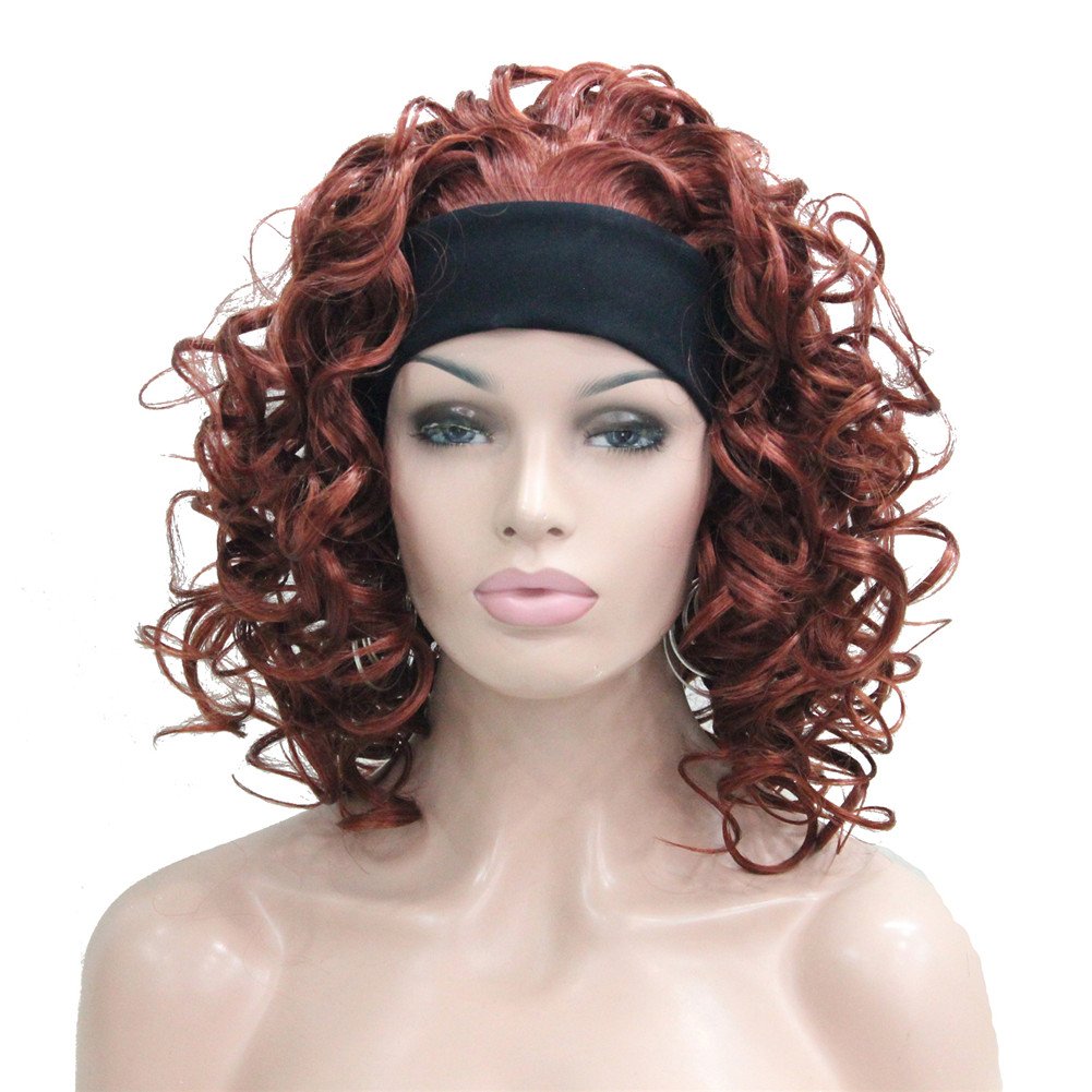 #130-Fox Red: Aimole Short Curly Wigs Women'S Wig 3/4 Half Head Wig With Black Headband(130-Fox Red)
