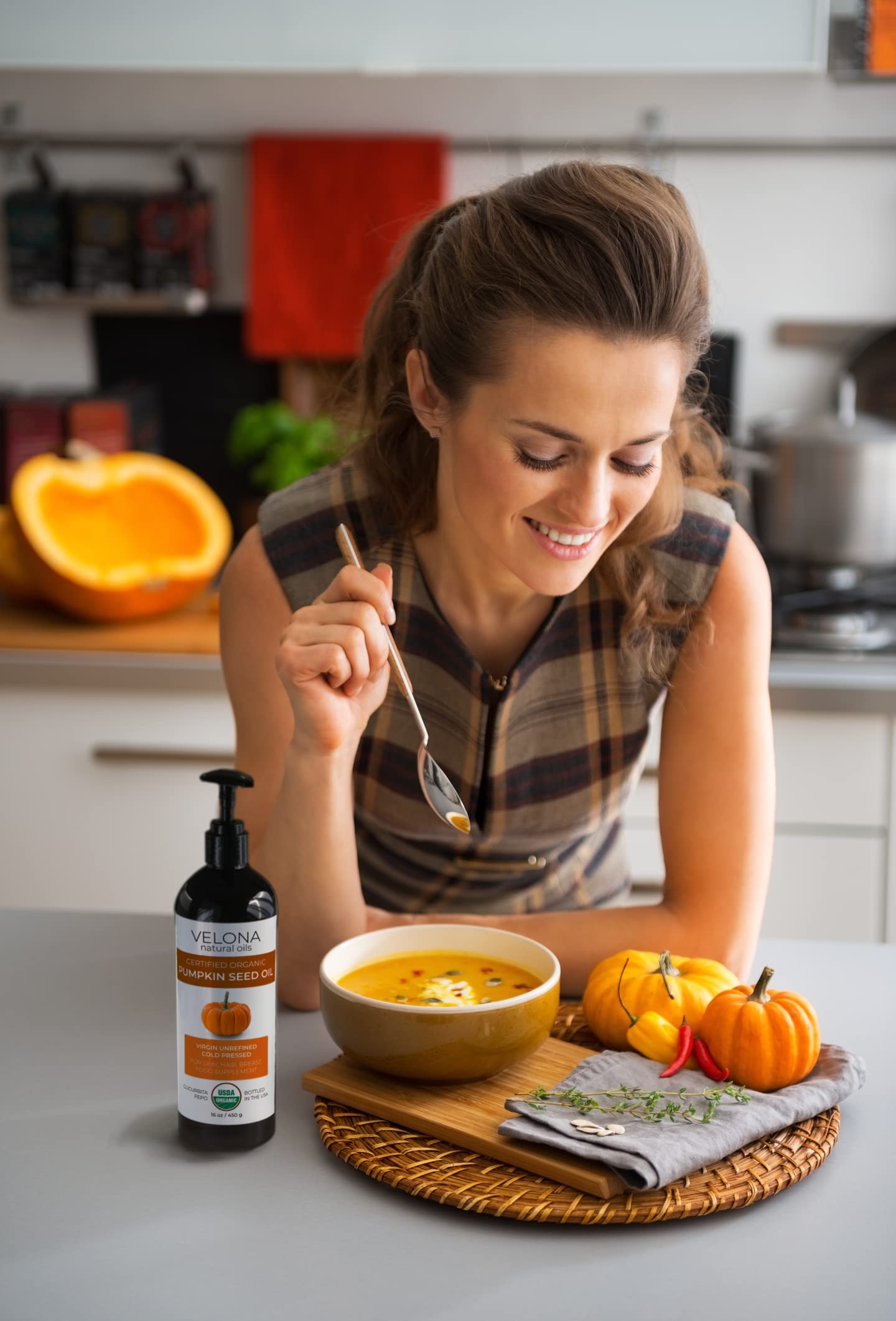 velona Pumpkin Seed Oil USDA Certified Organic - 32 fl oz | 100% Pure and Natural Carrier Oil | Unrefined, Cold Pressed | Cooking, Face, Hair, Body & Skin Care | Use Today - Enjoy Result