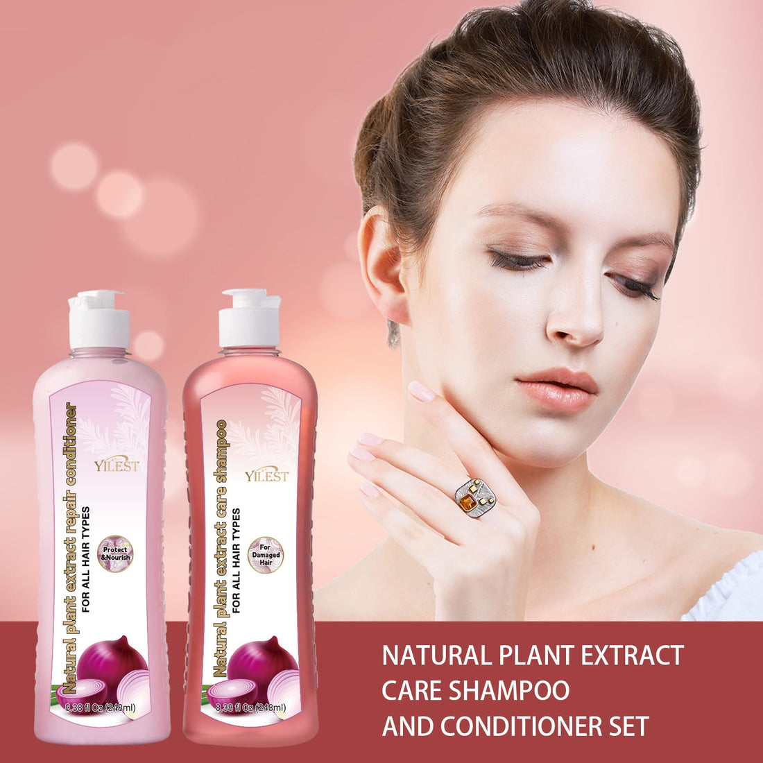 Onion Biotin and Rosemary Shampoo and Treatment Set for All Hair Types Conditioner Hair Care, Stronger, Thicker and Longer Hair, Growth Shampoo with Paraben Free, Silicone Free, Small