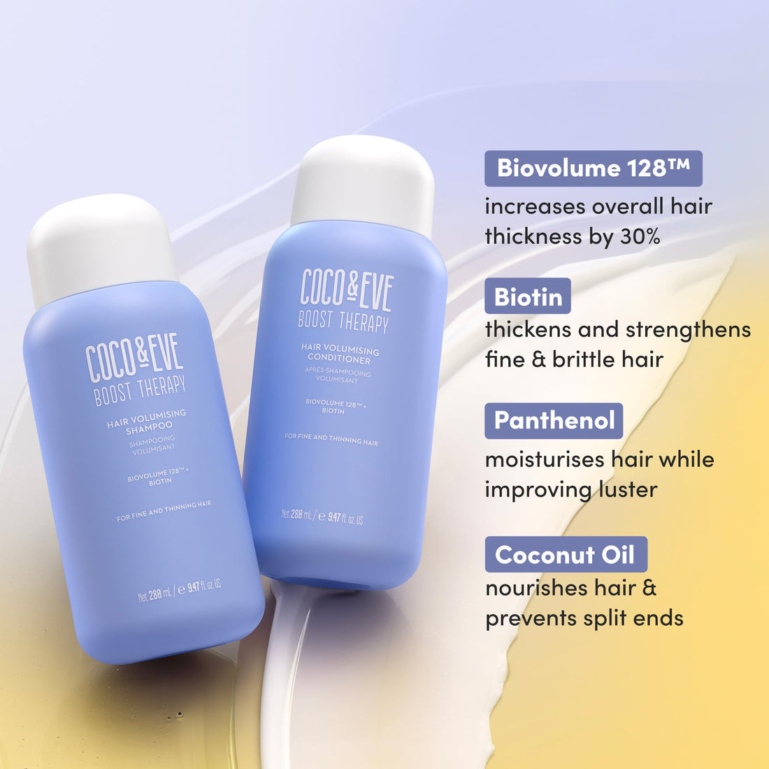 Coco & Eve Boost Therapy Hair Volumizing Shampoo & Conditioner Bundle Set. With Biotin to Target Fine, Thinning Hair. For Thickening, Nourishing, and Improving Volume, Density & Shine. (18.94 Fl Oz)