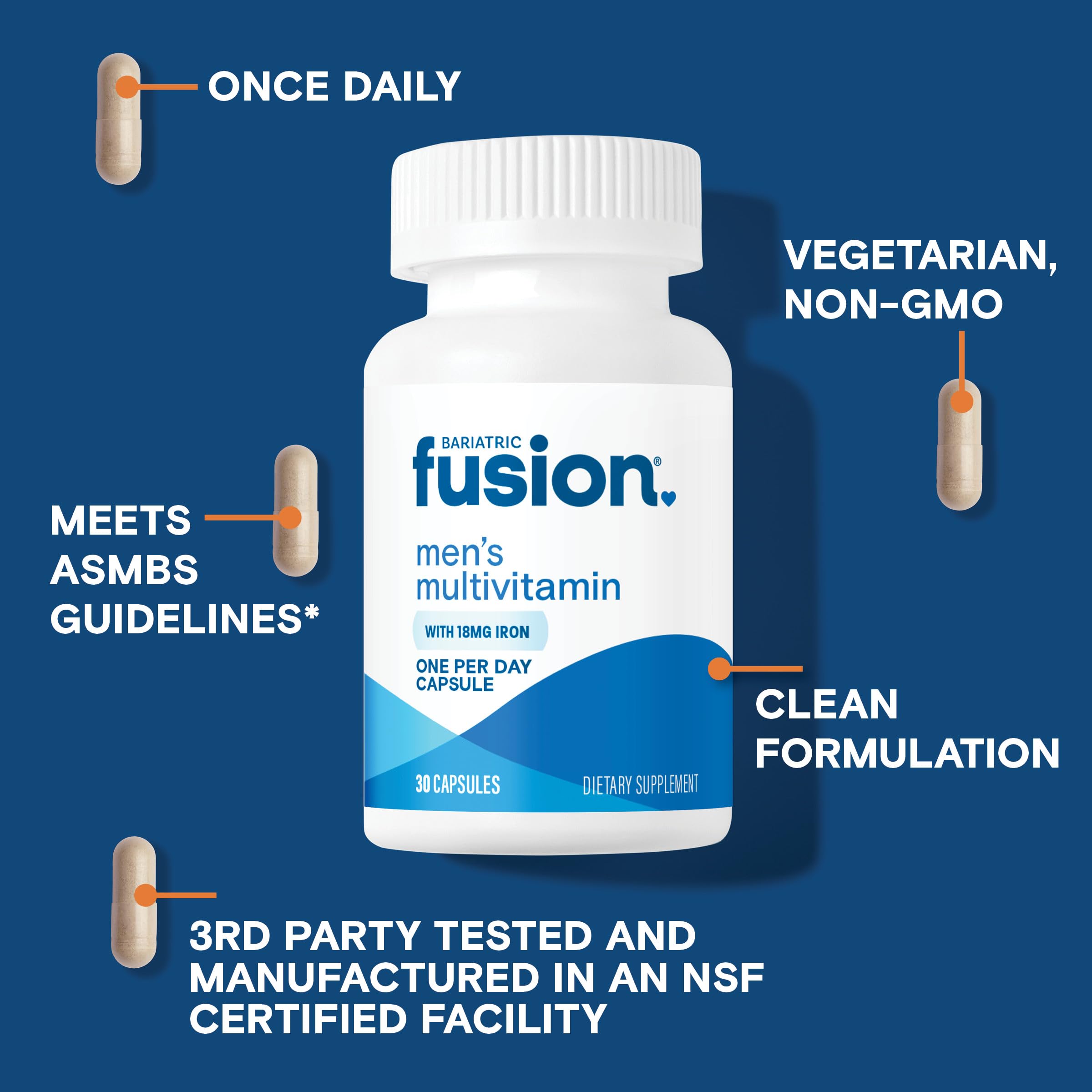 Bariatric Fusion One Per Day Bariatric Multivitamin with Iron for Men | with Prostate and Heart Support Vitamins* | Gastric Bypass and Sleeve Gastrectomy | 30 Capsules | 1 Month Supply