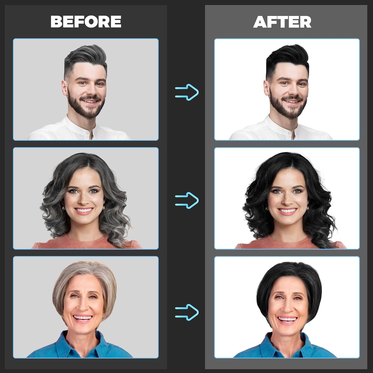 Natural Black Hair Dye Shampoo Instant & Easy 3-in-1 Hair Color Solution for Men and Women - Herbal Formula, Ammonia-free, Lasts 30 Days - 16.90 oz