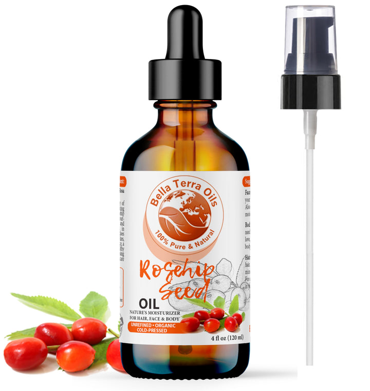 NEW Rosehip Seed Oil. 4oz. Cold-pressed. Unrefined. Organic. 100% Pure. Anti-aging. Hexane-free. Improves the Appearance of Wrinkles, Scars. Natural Moisturizer. For Hair, Skin, Nails, Stretch Marks.