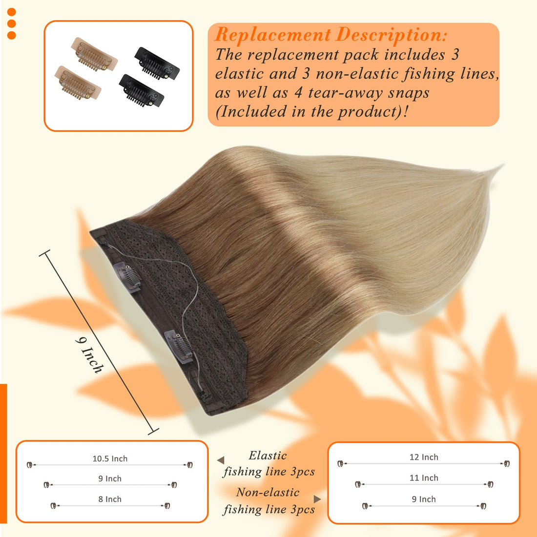 Fshine Wire Hair Extensions Real Human Hair Piece Headband for Women 80Gram Crown Hair Seamless Extensions with Invisible Transparent Wire Golden Brown Balayage Blonde Secret Crown Hair Piece 16Inch