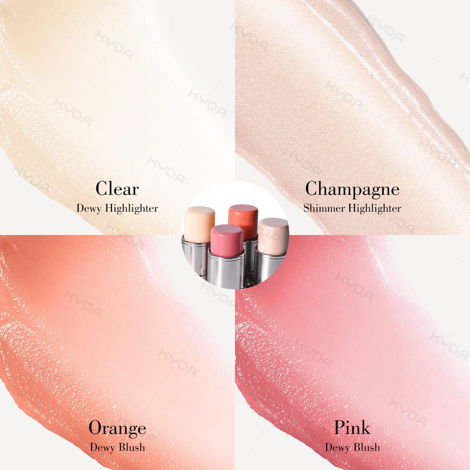 KYDA Clear Highlighter Stick, Natural Dewy Glow Face Highlighter, Radiance Balm for Glass Skin, Lightweight Creamy Multiuse Makeup Stick, Buildable Watercolor Makeup Balm