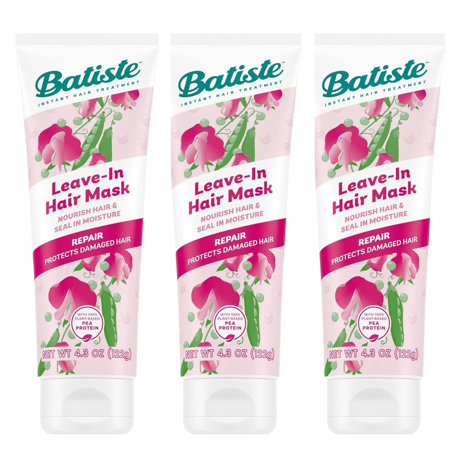 Batiste Heat Protectant For Hair & Leave In Conditioner Hair Mask, Smooth, Seals Split Ends, Hair Conditioner for Dry or Wet Hair, Infused with vitamin E for Enhancing Haircare, 4.3oz (Pack of 3)