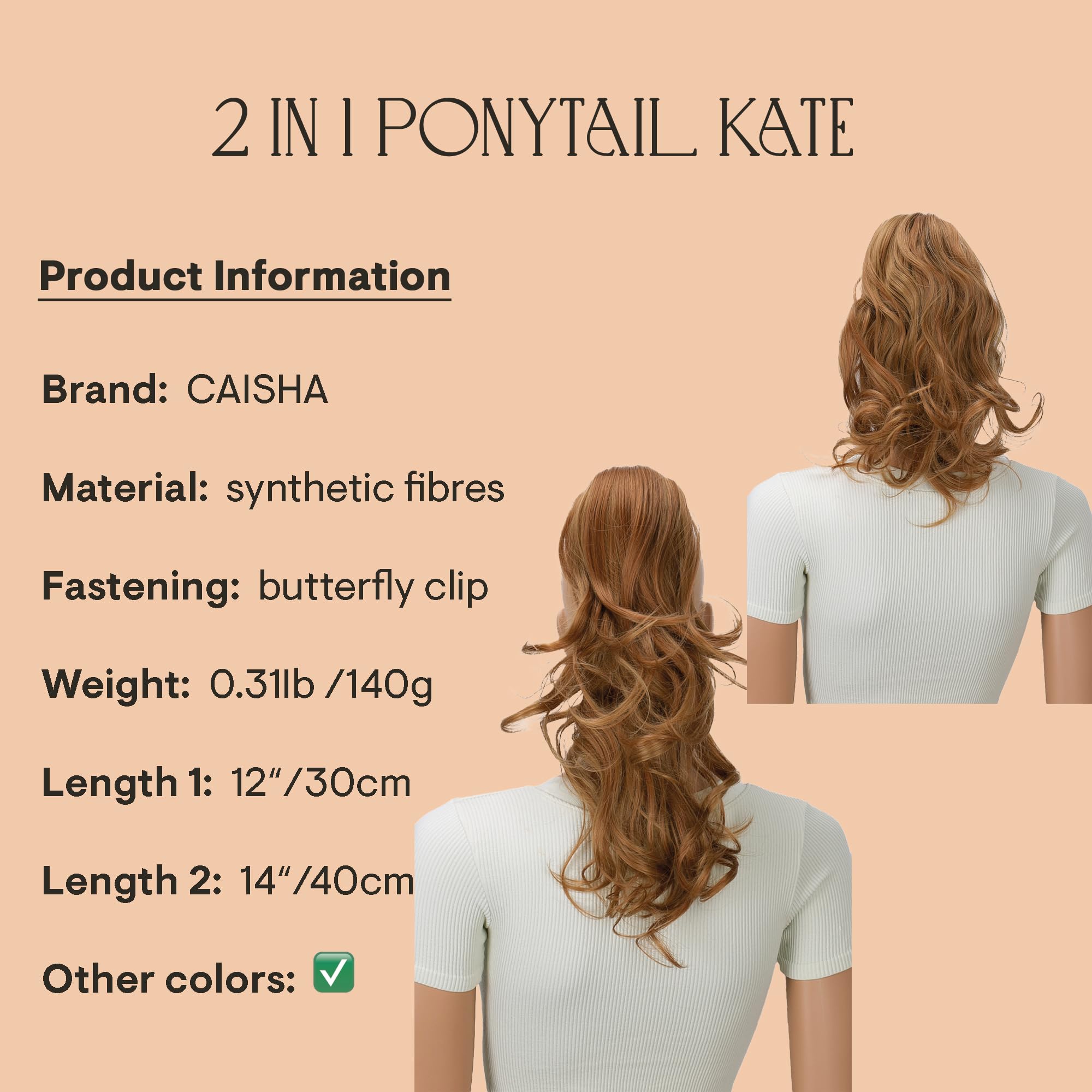 brown mix #30H26 H310 : PRETTYSHOP 14 OR 18 Hair Piece Clip On Pony Tail Extension 2 IN 1 Curled Wavy Heat-Resisting brown mix #30H26 H310