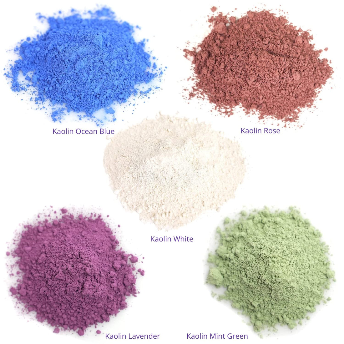 ClearLee Kaolin Clay Cosmetic Grade Powder Sample 5 Pack (White, Rose, Ocean Blue, Mint Green, Lavender) - 100% Pure Natural Powder - Great For Skin Detox, Rejuvenation - DIY Clay Face Mask