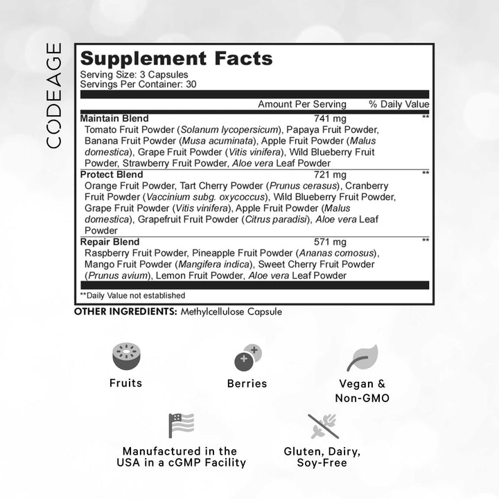Codeage Instantfood Fast Fruits, Over 15 Fruits Powders Equivalent All-in-One, Vegan Daily Whole Food Vitamins - Berries, Antioxidant Polyphenols & Bioflavonoid Multivitamin, Non-GMO, 90 Capsules