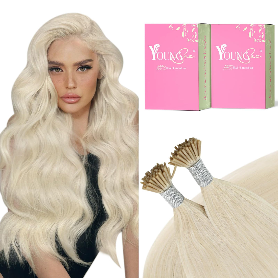 20, 60: Youngsee 20Inch I-tip Remy Human Hair Extensions Pre Bonded #60 White Blonde Fusion Extensions Human Hair 1g/Strand 50g/pack