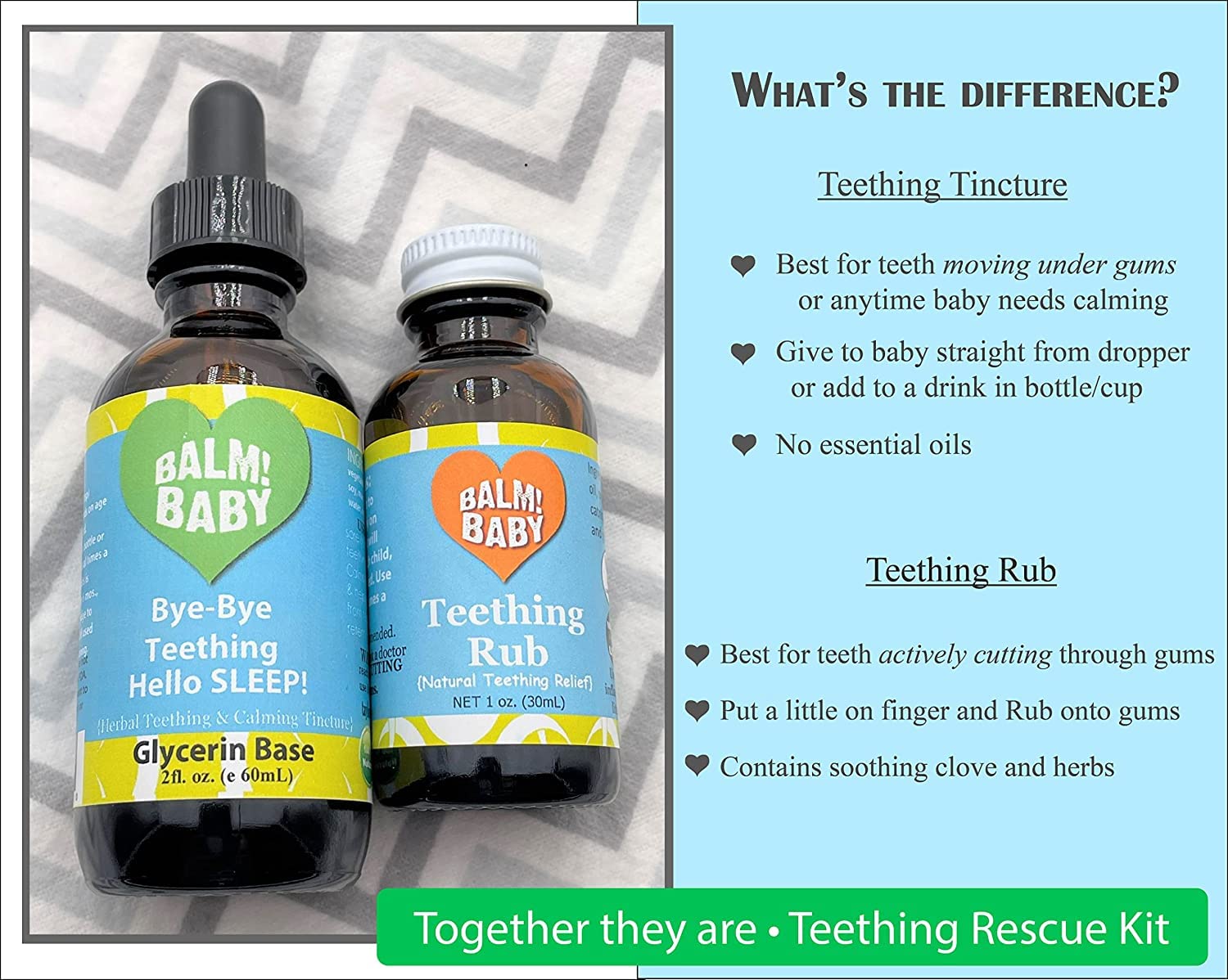 BALM! Baby Teething Oil Rub - Baby Teething Relief - Vegan, All Natural & Organic Teething Aid with Chamomile & Clove - Gentle, Safe & Effective - 1 oz Glass Bottle - Plastic Free