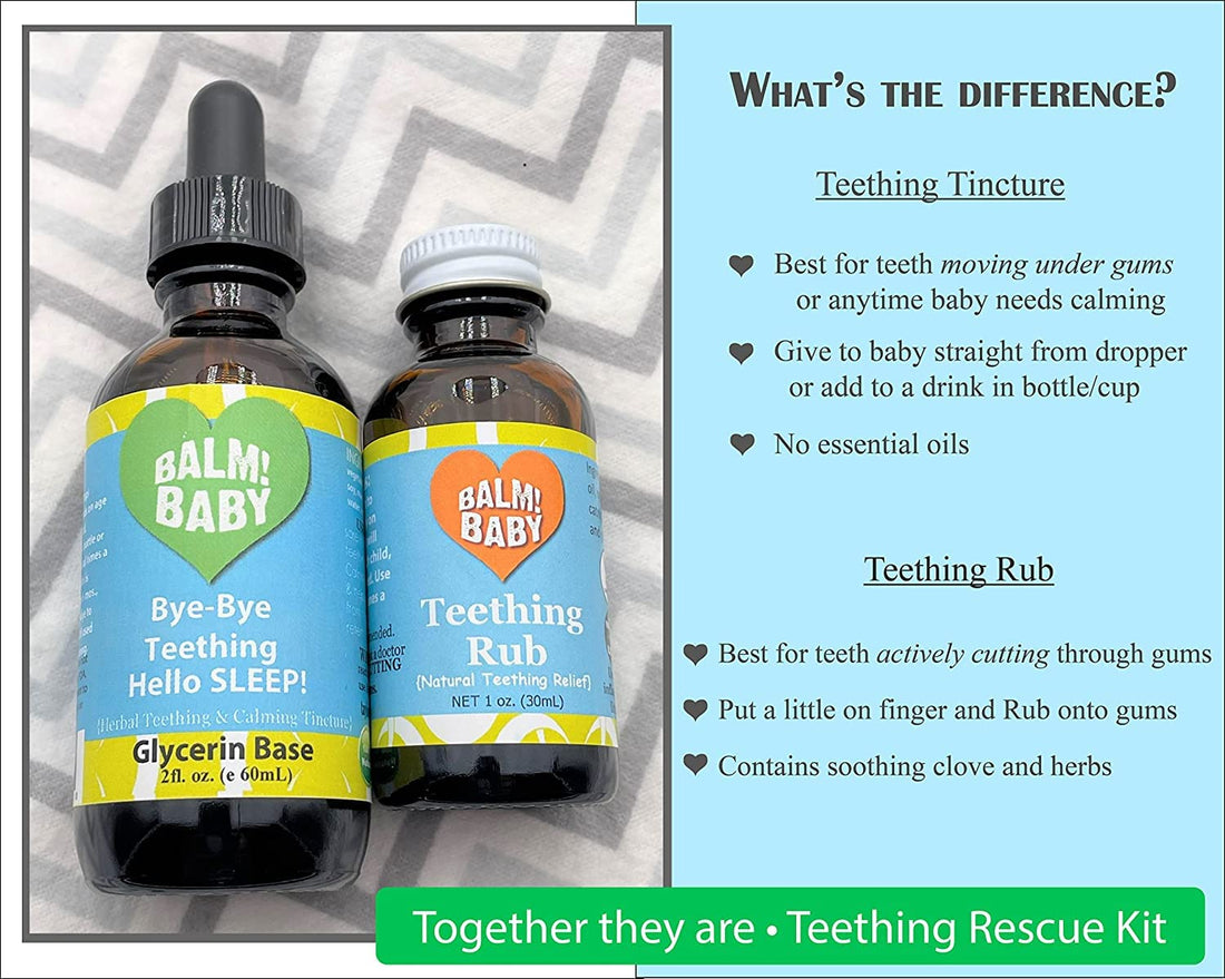 BALM! Baby Teething Oil Rub - Baby Teething Relief - Vegan, All Natural & Organic Teething Aid with Chamomile & Clove - Gentle, Safe & Effective - 1 oz Glass Bottle - Plastic Free
