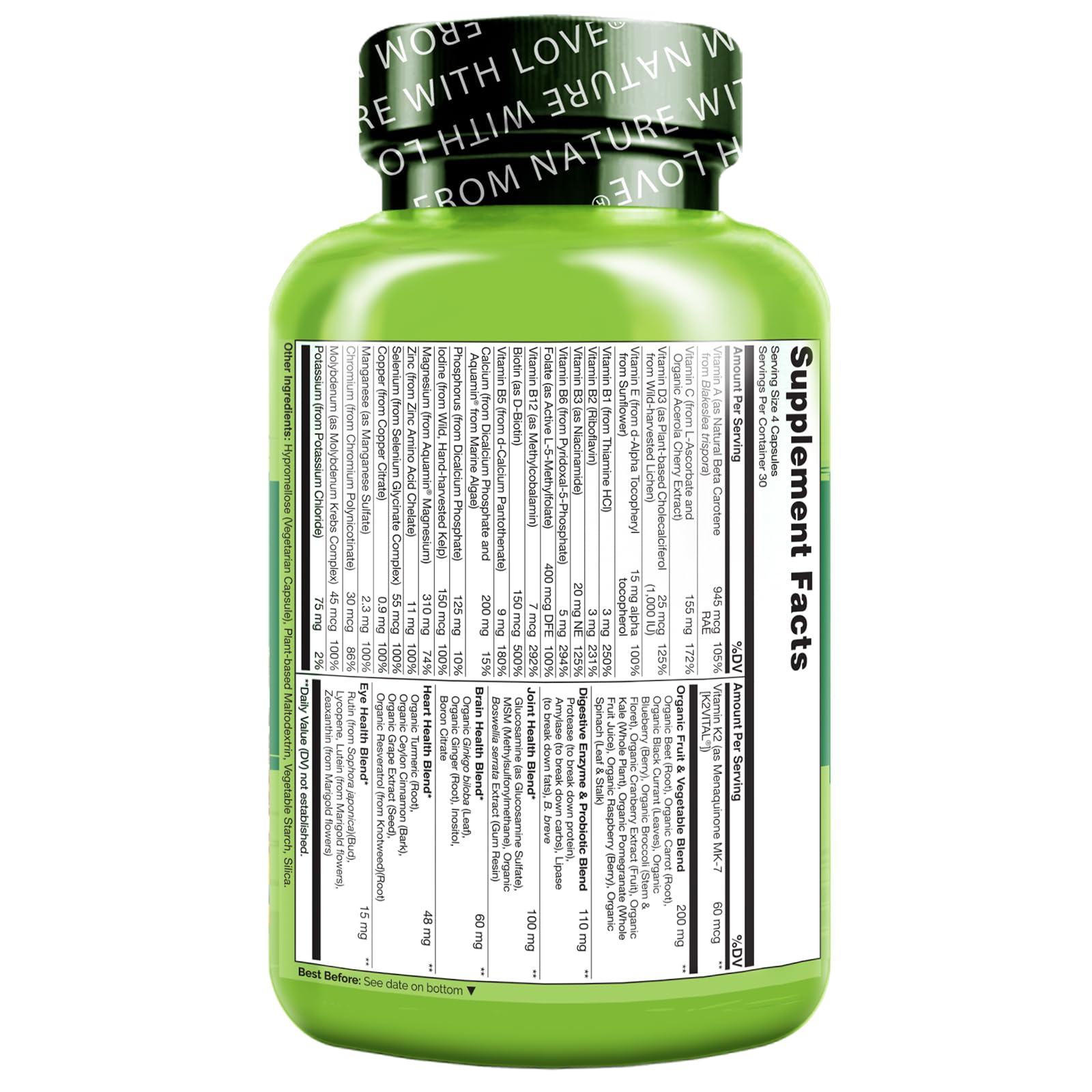 NATURELO Whole Food Multivitamin for Women 50+ (Iron Free) with Vitamins, Minerals, & Organic Extracts - Supplement for Post Menopausal Women Over 50 - No GMO - 120 Vegan Capsules