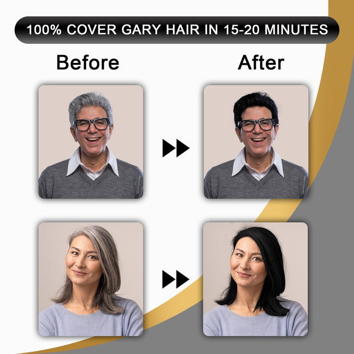 DEXE Black Hair Dye Shampoo for Gray Hair Coverage,Hair Color Shampoo for Men/Women,3 in 1-100% Grey Cover,Permanent Hair Shampoo,Herbal Ingredients and Ammonia Free,400ML(14 Fl oz)