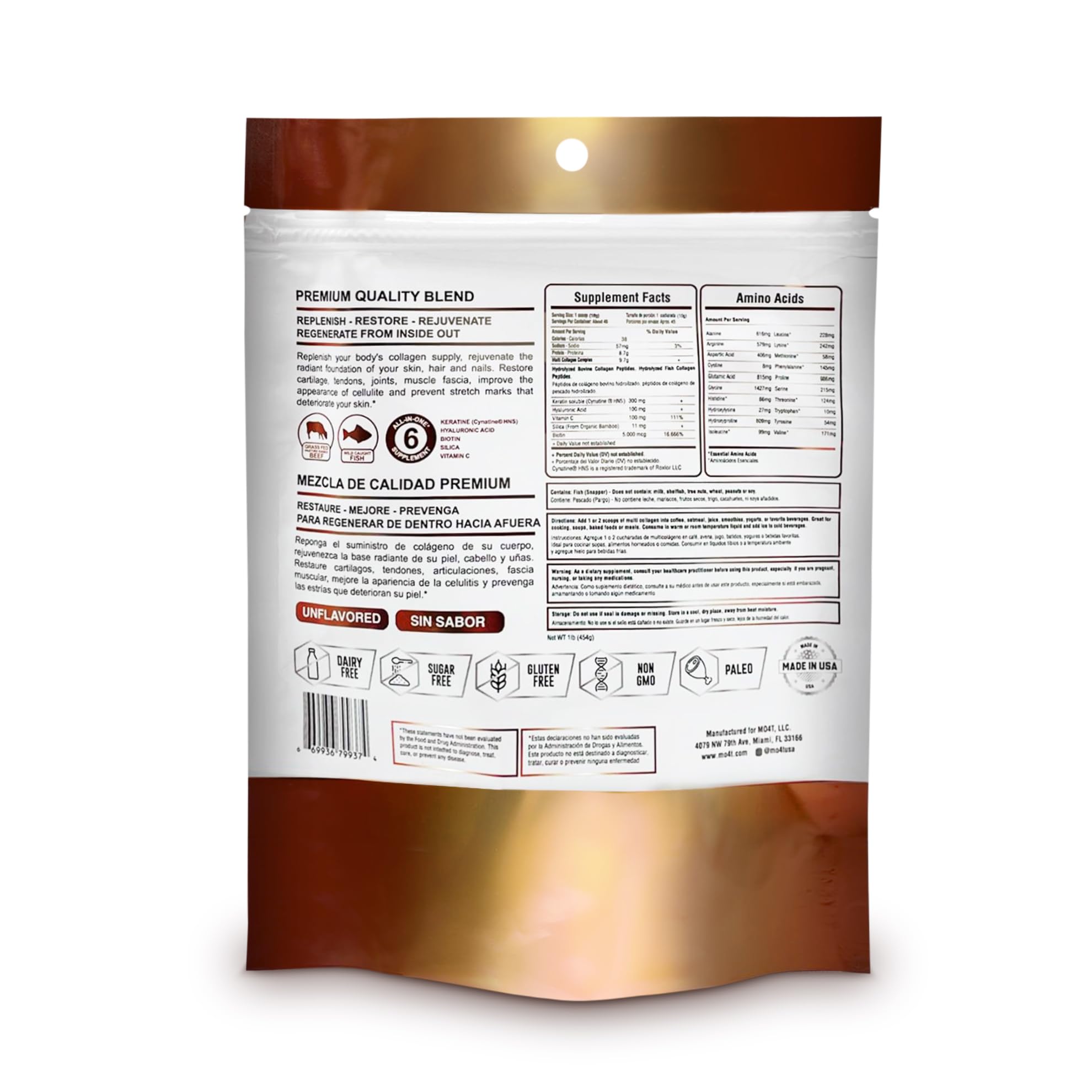 Multi Collagen Booster Powder – Extra Strength Collagen Supplement with Added Keratin, Biotin, Hyaluronic Acid, Vitamin C & Silica – Extra Nutrients for Hair Nail, Joints & Skin -1 Pound