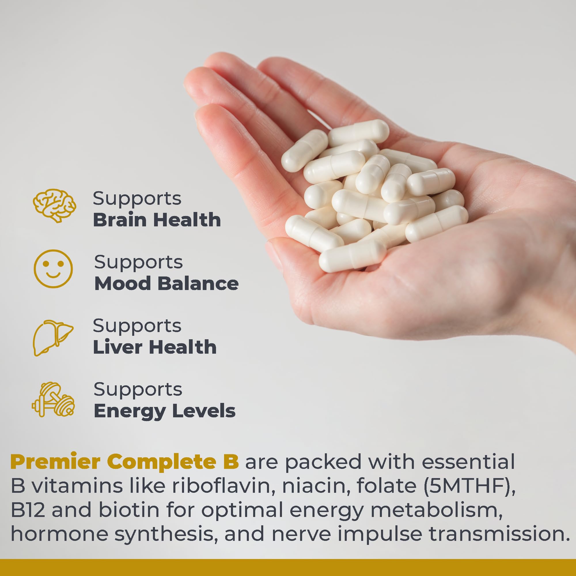 Premier Research Labs Complete B: Vitamin B Complex Supplement for Optimal Health | Vitamin B Supplement with Biotin | 9 Active B Vitamins | for Liver, Energy & Brain Support - 60 Capsules