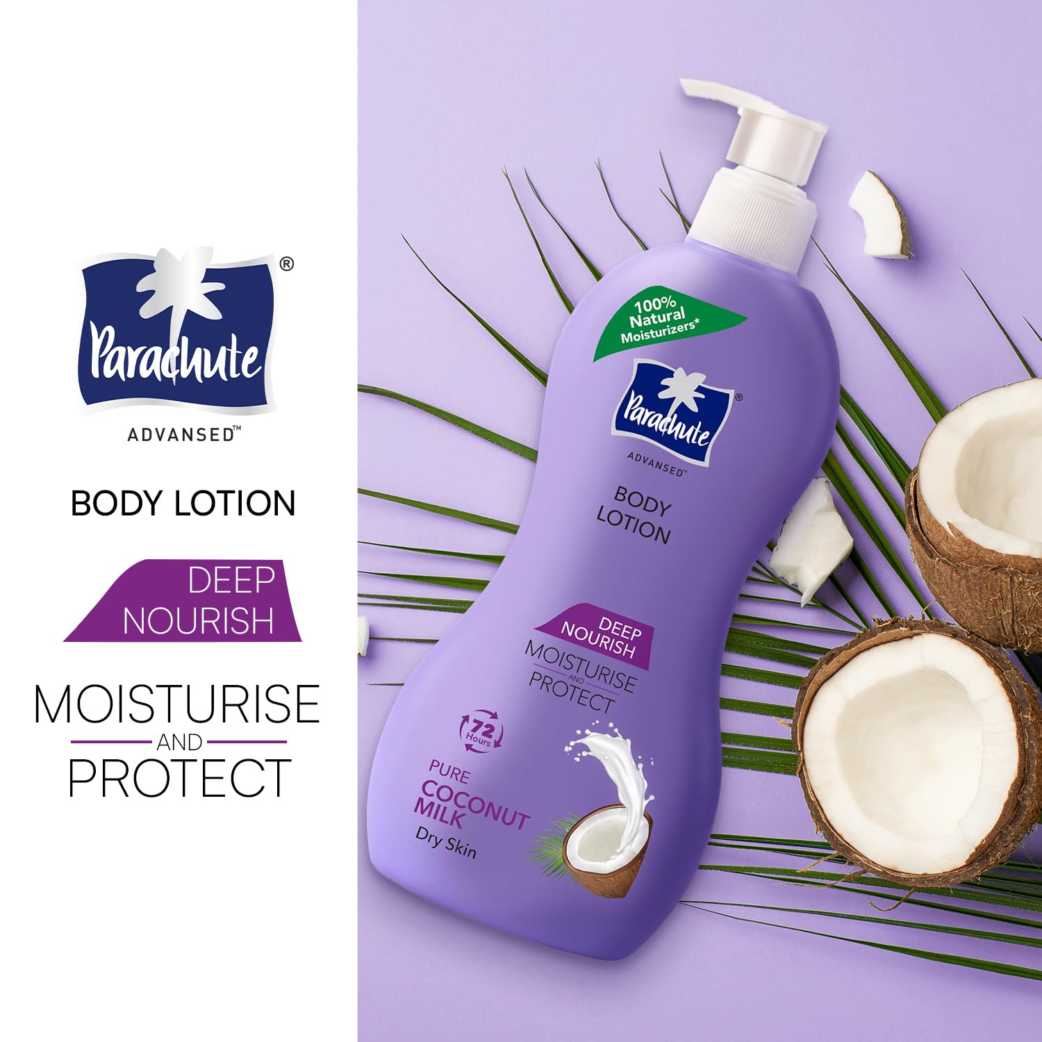 Parachute Advansed Deep Nourish Body Lotion with Pure Coconut Milk| For Women & Men |Restore Dry Skin| 100% Natural, 72h moisturization |13.5 Fl.oz. (Pack of 2)