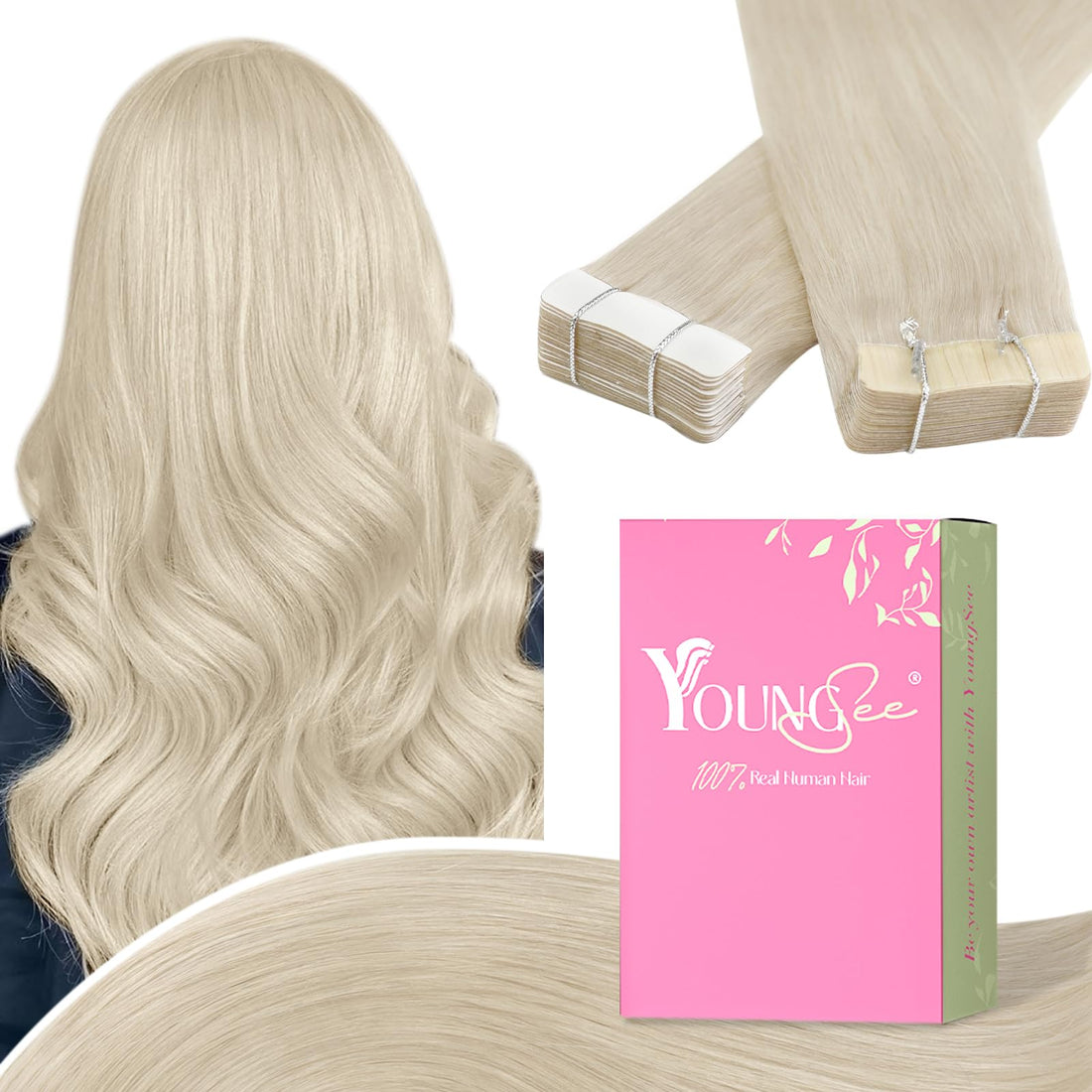 14, 60: Youngsee 14 Platinum Blonde #60 Tape In Hair Extensions Remy Straight Hair 20Pcs 100% Real Seamless Skin Weft Tape In Human Hair Extensions 50G