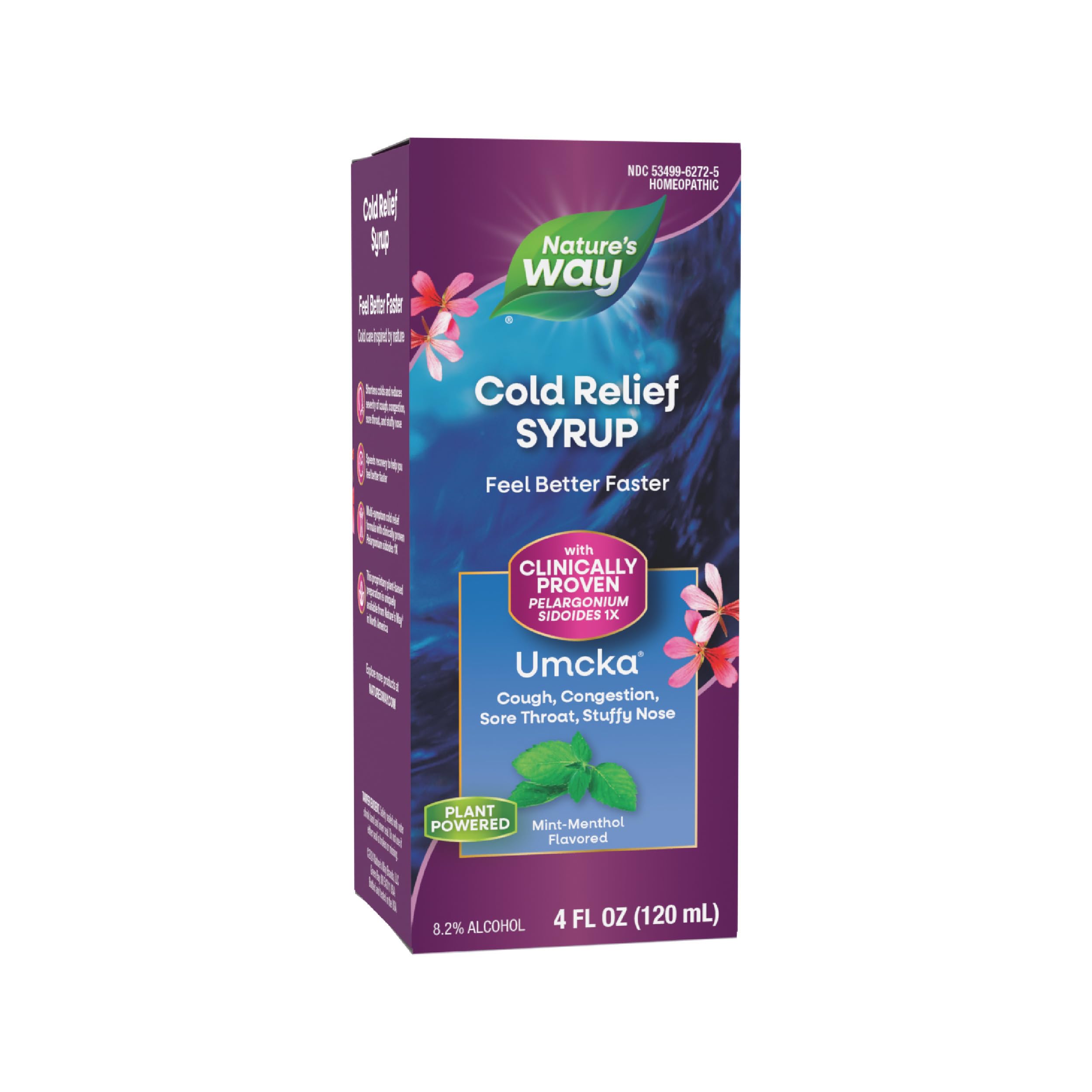 Nature's Way Umcka ColdCare Homeopathic, Sore Throat, Cough, and Congestion Relief, Phenylephrine Free, Mint-Menthol Flavored, 4 Fl. Oz Syrup