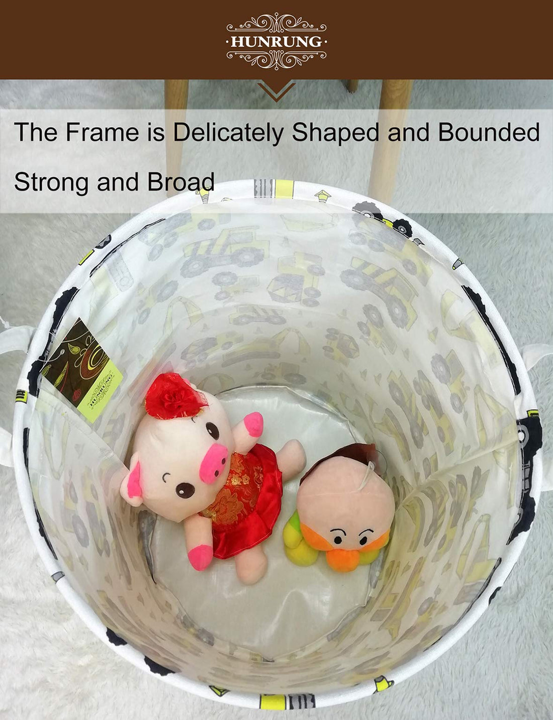 HUNRUNG Laundry Hamper,Large Canvas Fabric Lightweight Storage Basket Toy Organizer Dirty Clothes Collapsible Waterproof for College Dorms, Children Bedroom,Bathroom(Round Engineering)