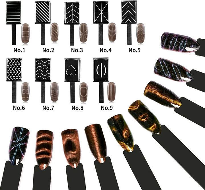11 Piece Magnet Nail Art Polish Tool Set, Cat Eye Gel Polish 3d Gel Nails Cat Eye Plastic Tool-Suitable for DIY 3d Magnetic, Salon, Studio or Home