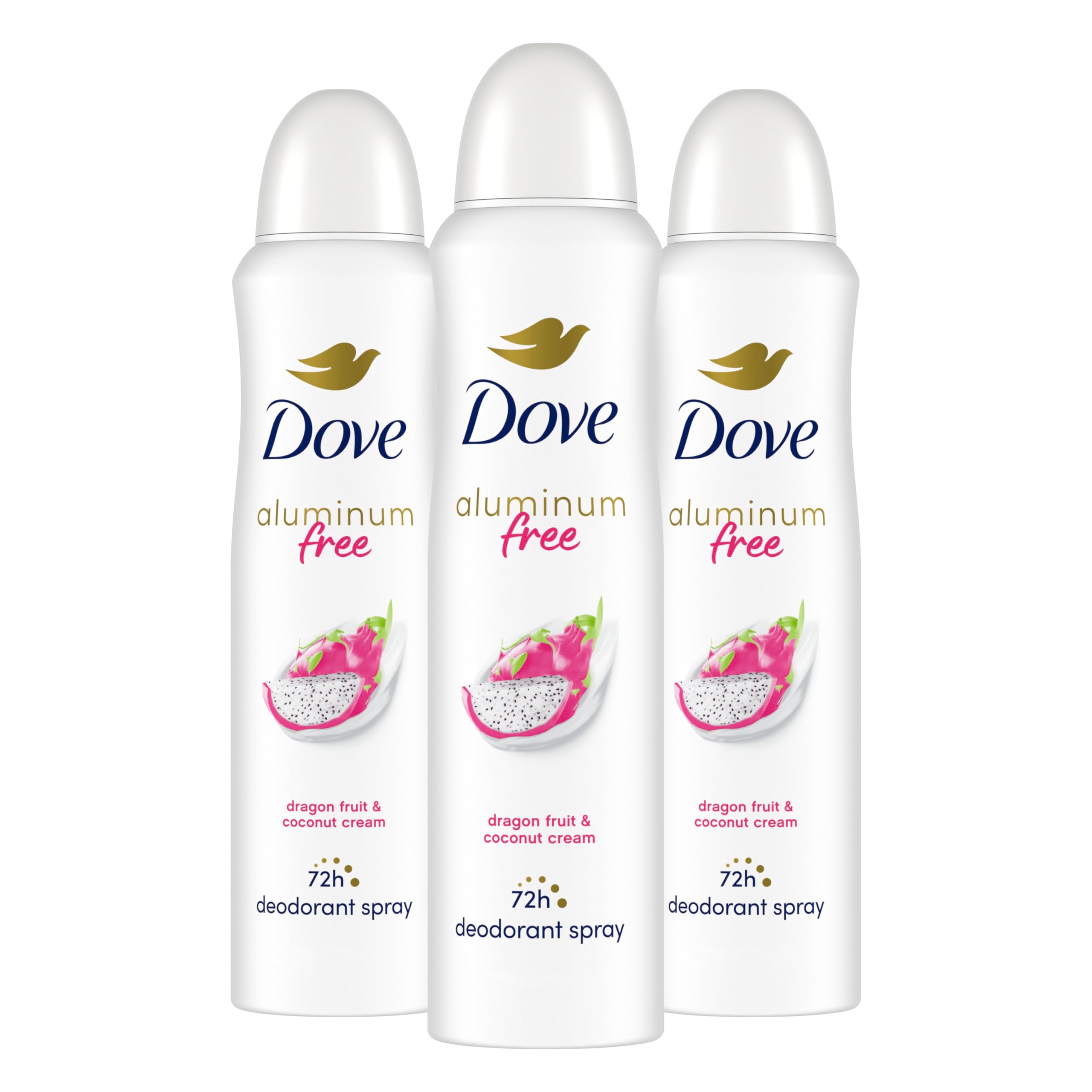 Dove Aluminum Free Deodorant Spray for Women 3 Pack Dragon Fruit & Coconut Cream 72 hour odor protection 4 oz