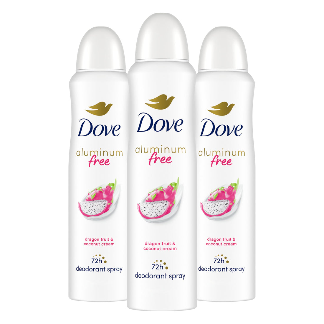 Dove Aluminum Free Deodorant Spray for Women 3 Pack Dragon Fruit & Coconut Cream 72 hour odor protection 4 oz