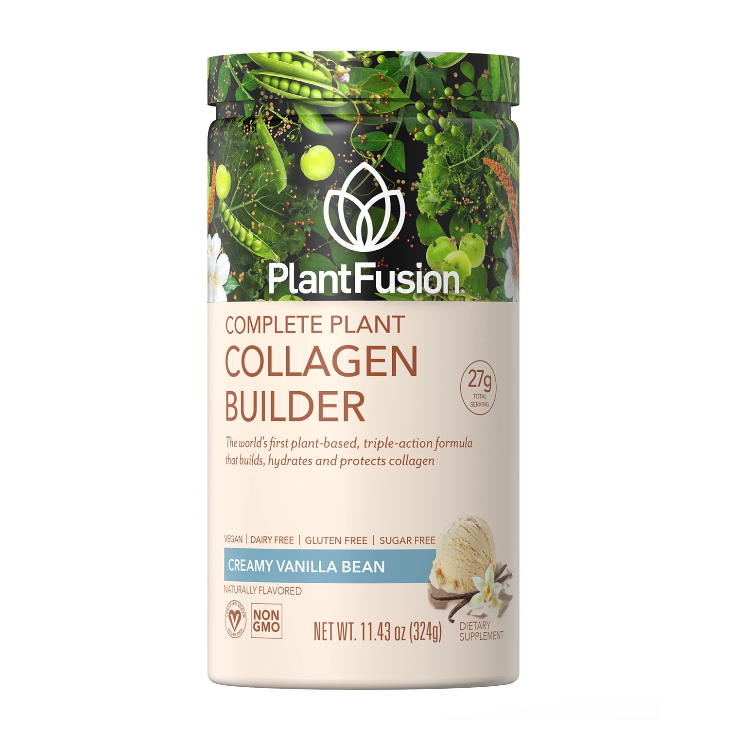PlantFusion Vegan Collagen Powder - Plant Based Collagen Protein Powder for Muscle & Joints, Hair, Skin & Nails - Keto, Gluten Free, Soy Free, Non-Dairy, No Sugar, Non-GMO - Vanilla 11.43 oz