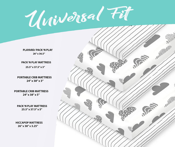 100% Organic Cotton Fitted Sheets for Graco Pack n Play, Babyletto, Pamo Babe, Hiccapop, Dream on Me, Evenflo, Baby Trend, Hygge Hush Portable/Mini Crib/Playards
