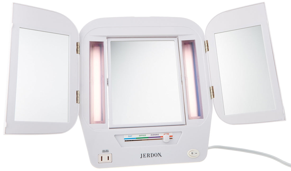 Jerdon JGL10W Lighted Makeup Mirror with 5X Magnification, White Finish, 11 x 3 x 12.5
