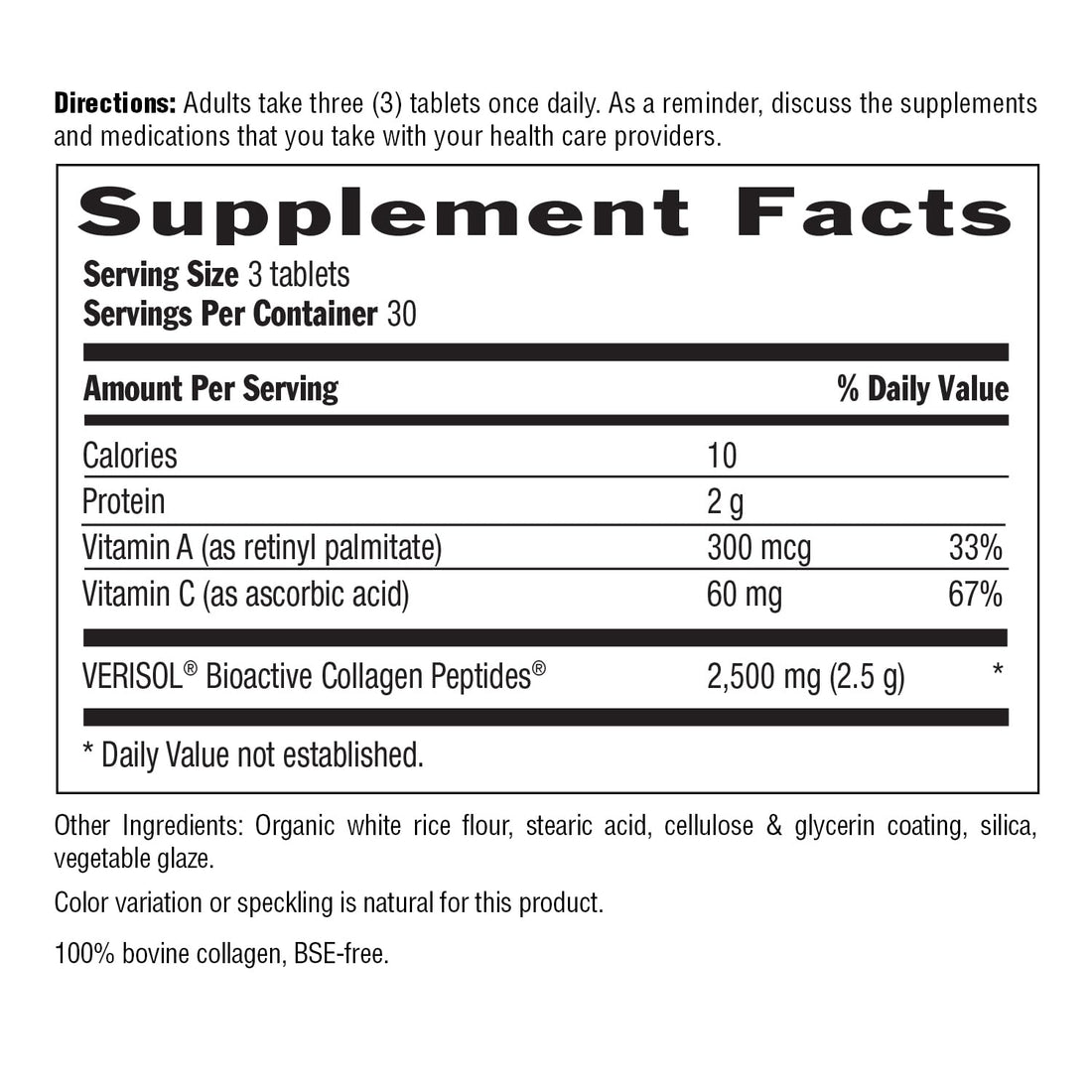 Country Life Verisol Collagen Peptides Tablets - Reduce Depth of W[KB2] rinkles & Enhance Skin Elasticity-90 Tablets-Includes Vitamin A&C - Collagen Powder for Women & Men - Boost Skin Collagen by 60%