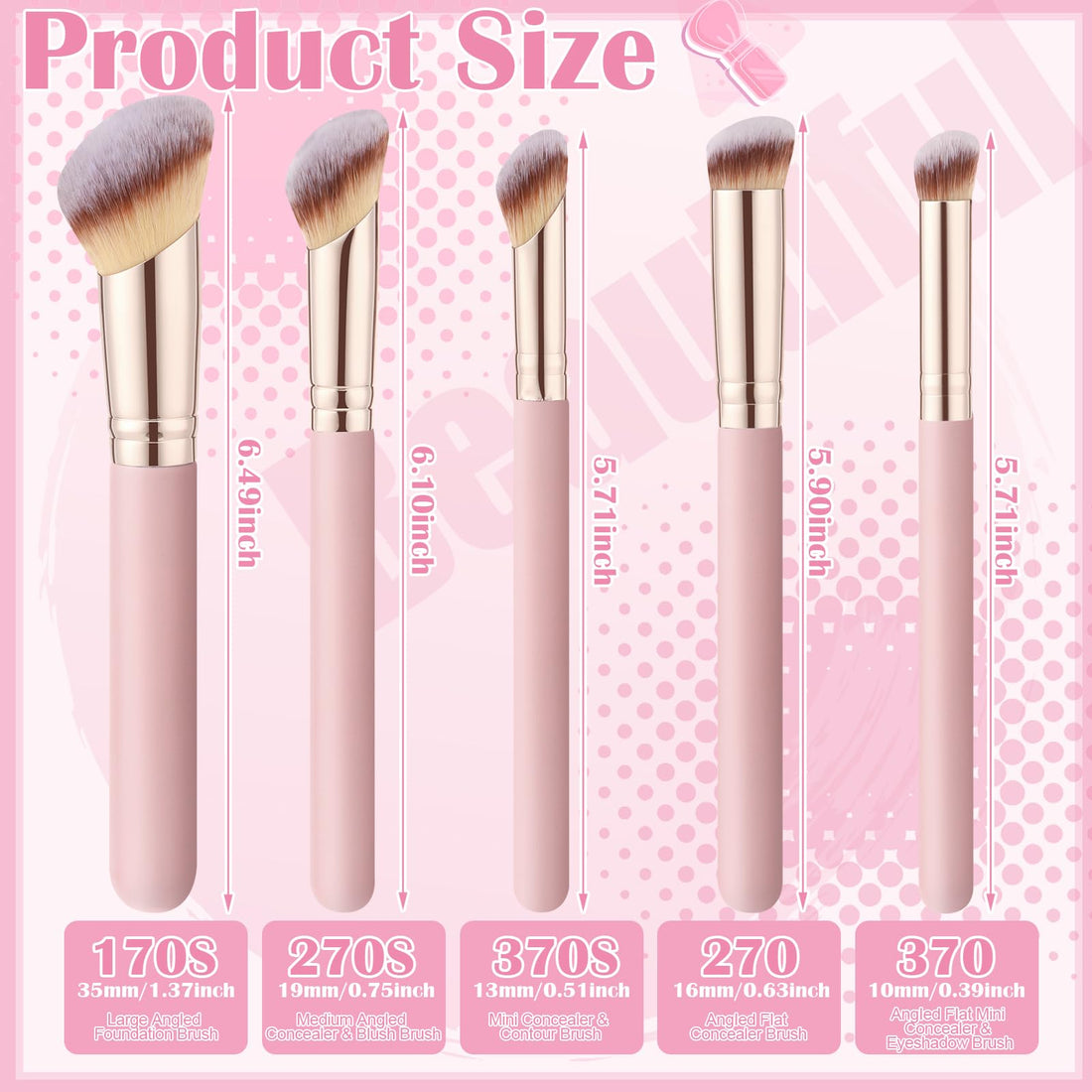 5Pcs Angled Foundation Brush Concealer Brush Multifunction Makeup Brushes Set Angled Contour Brush 170S,270S,370S for Concealer,Foundation,Powder,Eyeshadow,Contour