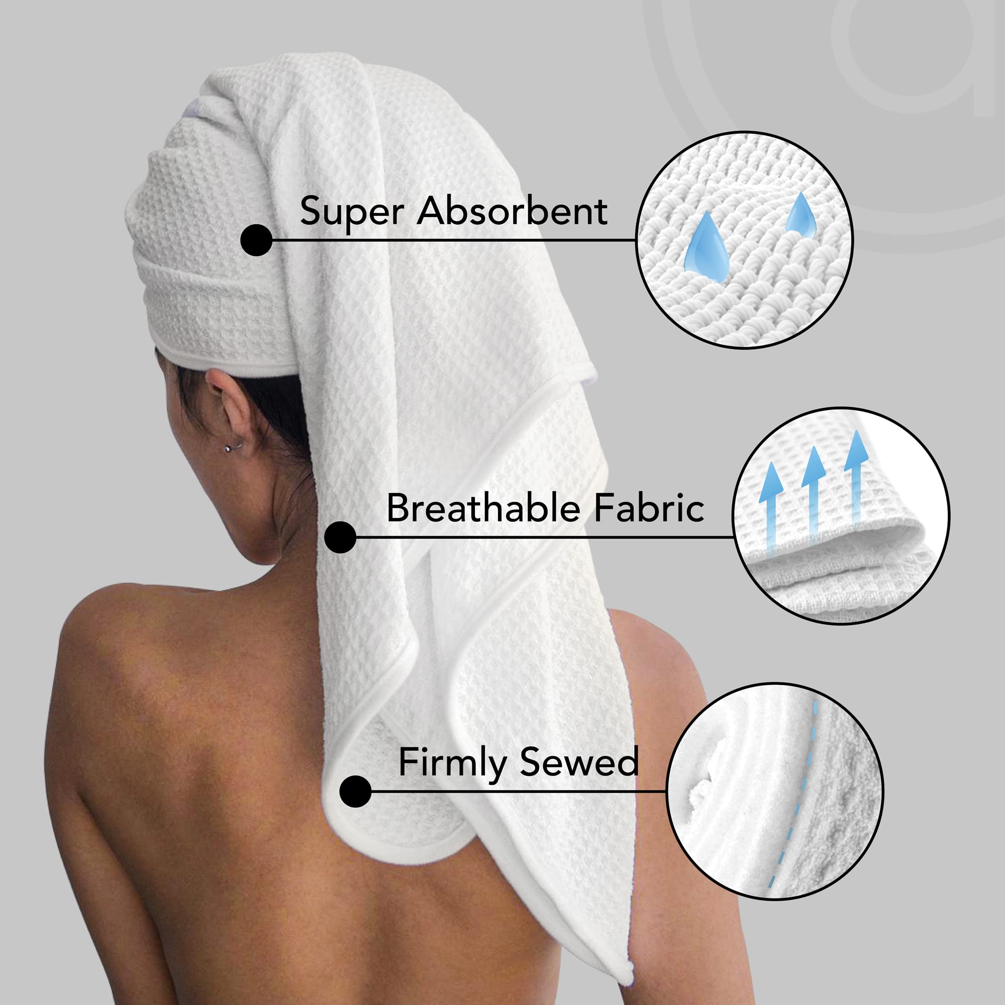 Premium Hair Towel for Drying Medium and Long Hairstyles - Easily Dry, Wrap and Twist - Color White
