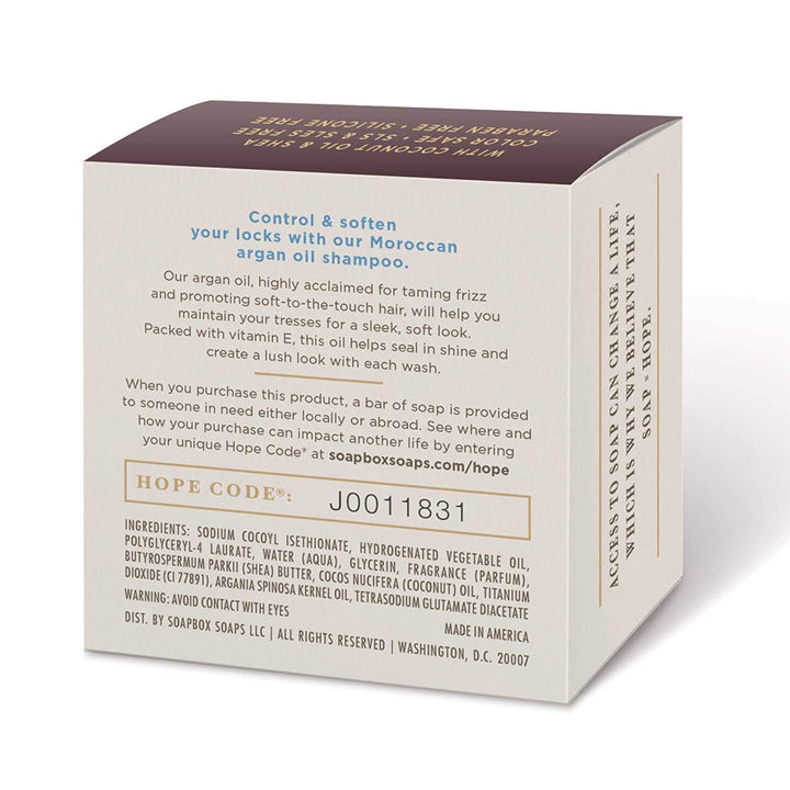 Soapbox Argan Oil Shampoo Bar for Frizzy Hair | Natural, Eco Friendly, Color Safe, Sulfate Free, Paraben Free, Silicone Free, Cruelty Free, and Vegan, 3.1oz, 1 Count