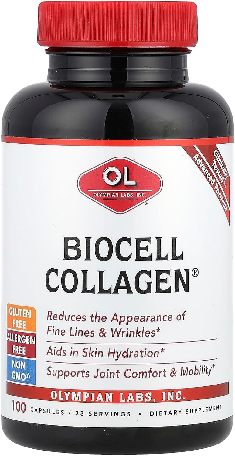 Olympian Labs Biocell Collagen II 1500mg Supplement Capsules Non-GMO, Gluten-Free, Allergan-Free - Supports Skin & Joint Health and Cartilage Producing Cells - 100 Capsules (33 Day Supply)