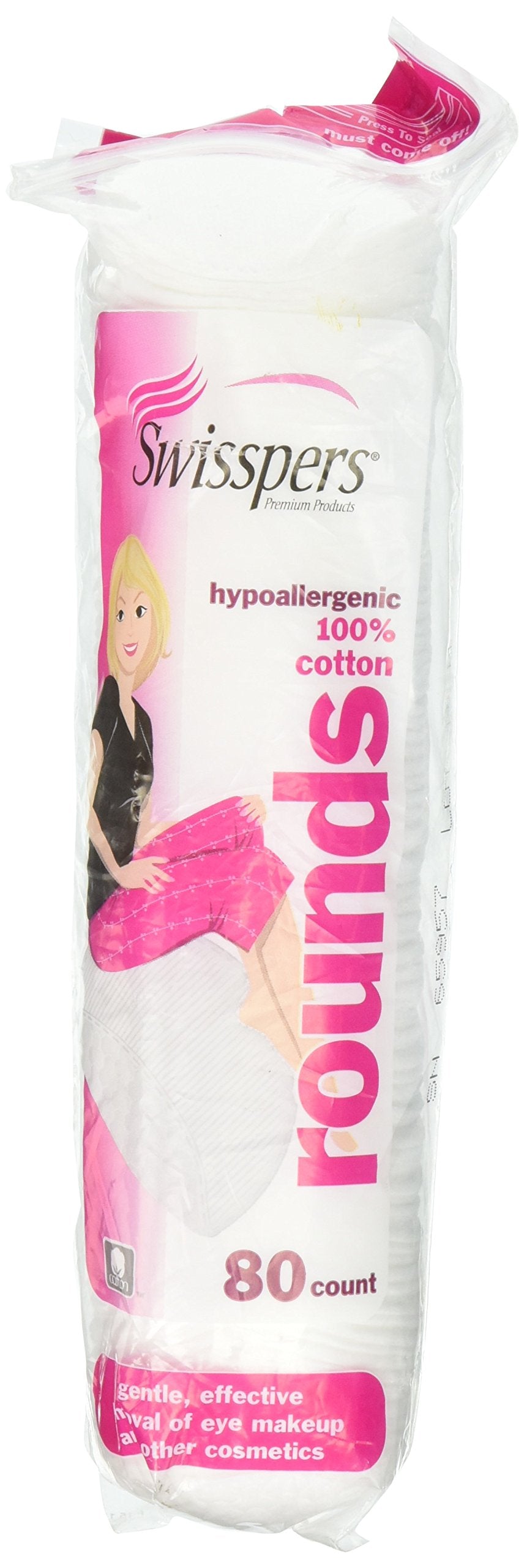 Swisspers Premium Hypoallergenic Rounds, 80 ct