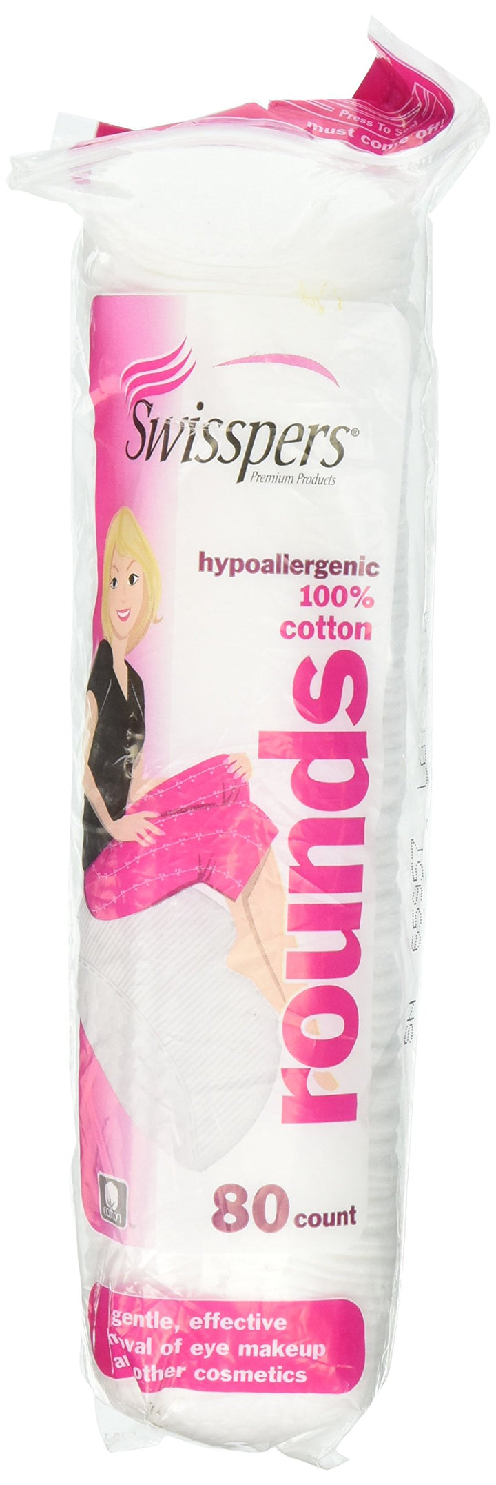 Swisspers Premium Hypoallergenic Rounds, 80 ct